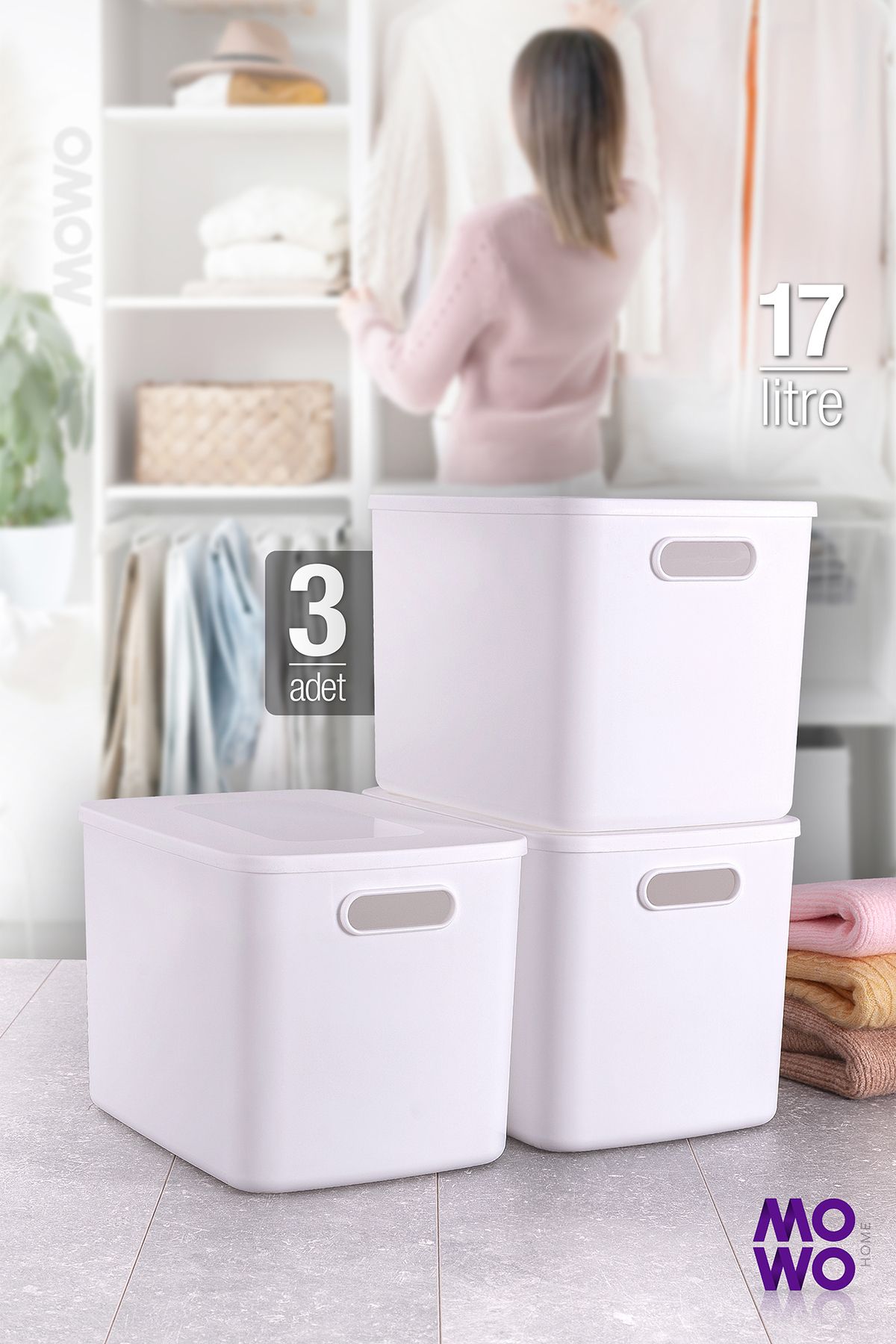 Mowo Home Storage Box Beyaz 3 Adet Çok Amaçlı Düzenleyici Kapaklı Kutu, Dekoratif Saklama Kutusu, Organi