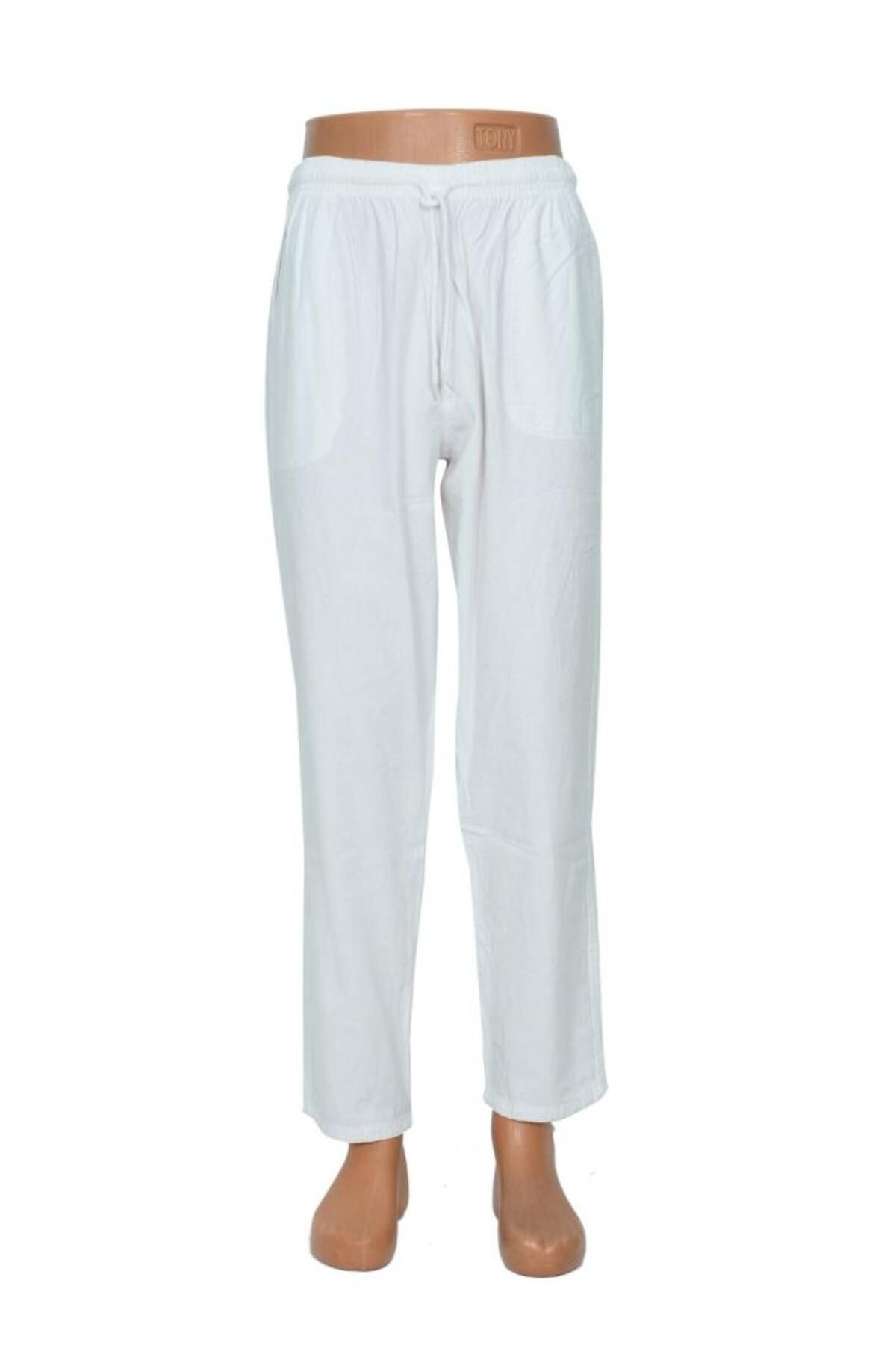 Sanalbolluk-Elastic Men's Linen Trousers White Color 7