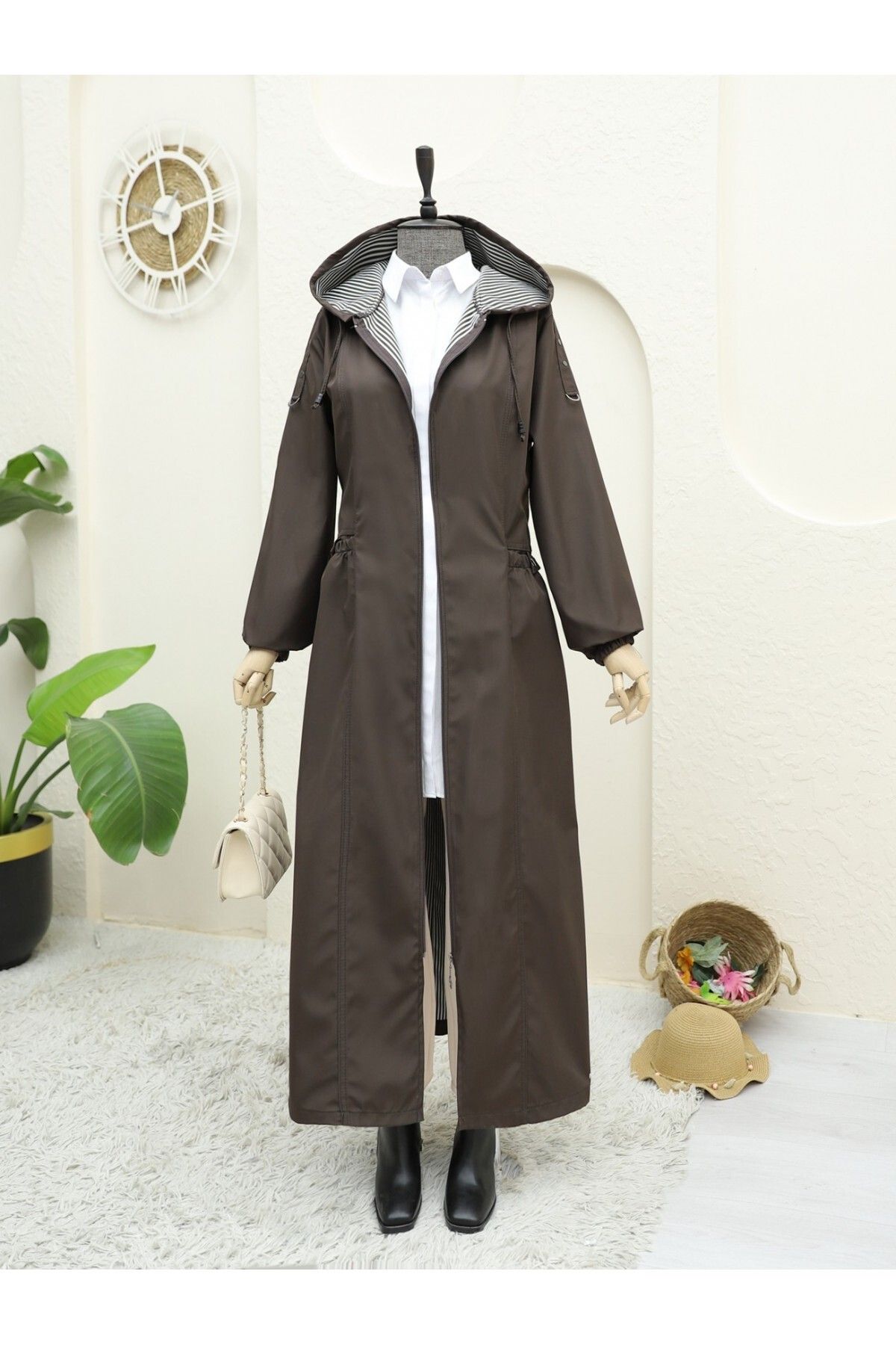 Modamorfo-Long Trench Coat with Snap Pocket and Zipper 2