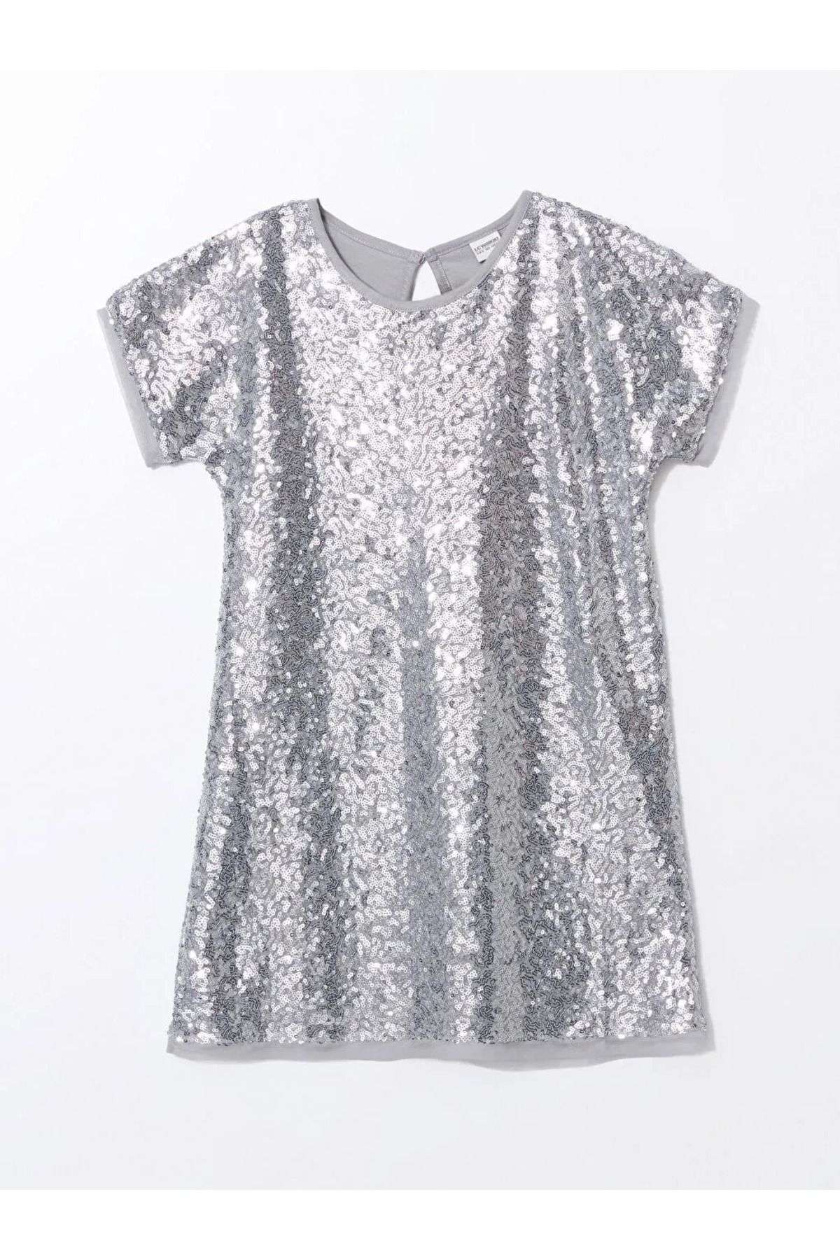 LC Waikiki-Lcw Kids Girl Gray Crew Neck Sequin Embroidered Dress - Cent Trade 1