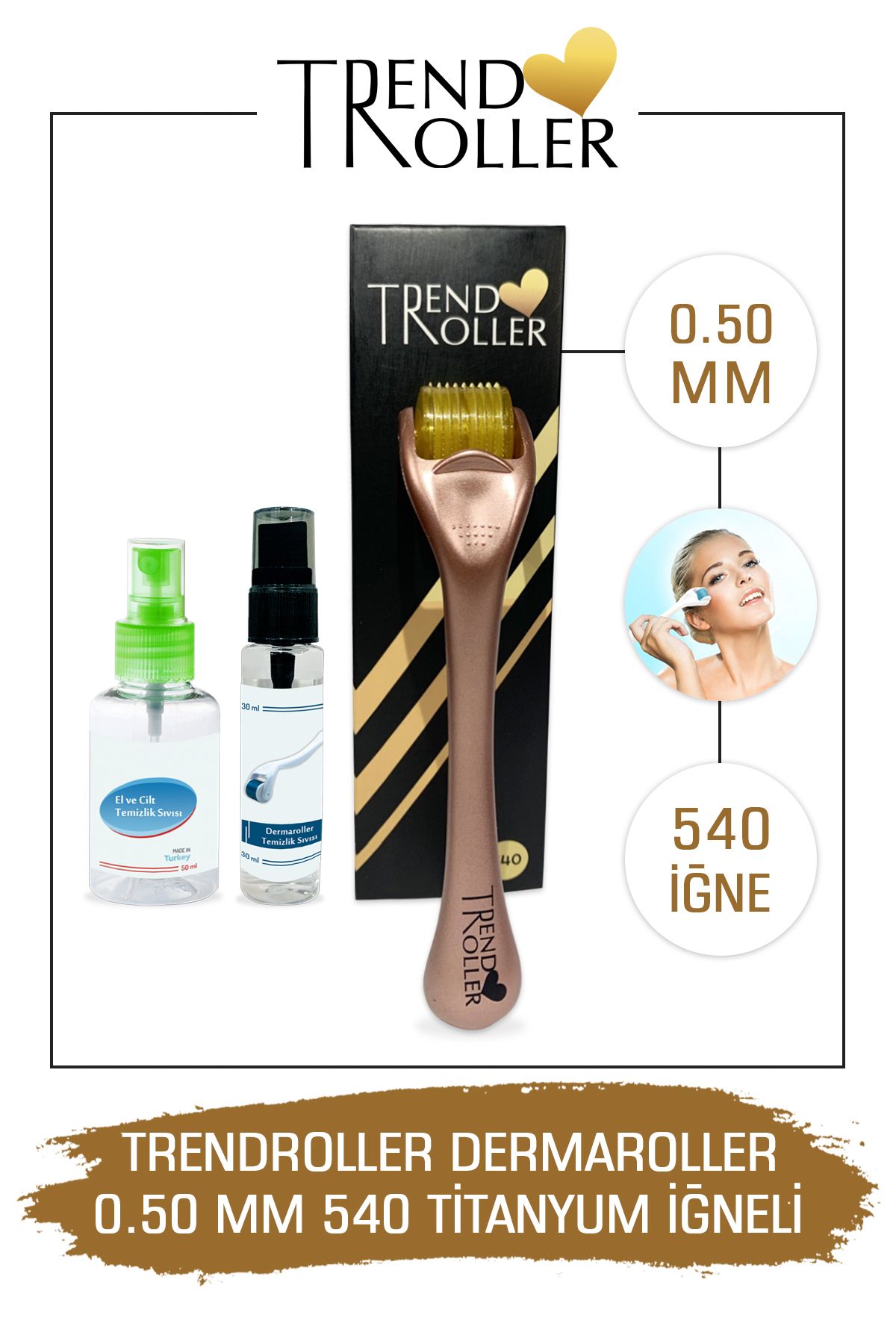 Trendroller Dermaroller 0.50mm Titanyum 540 Iğne Orijinal Derma Roller