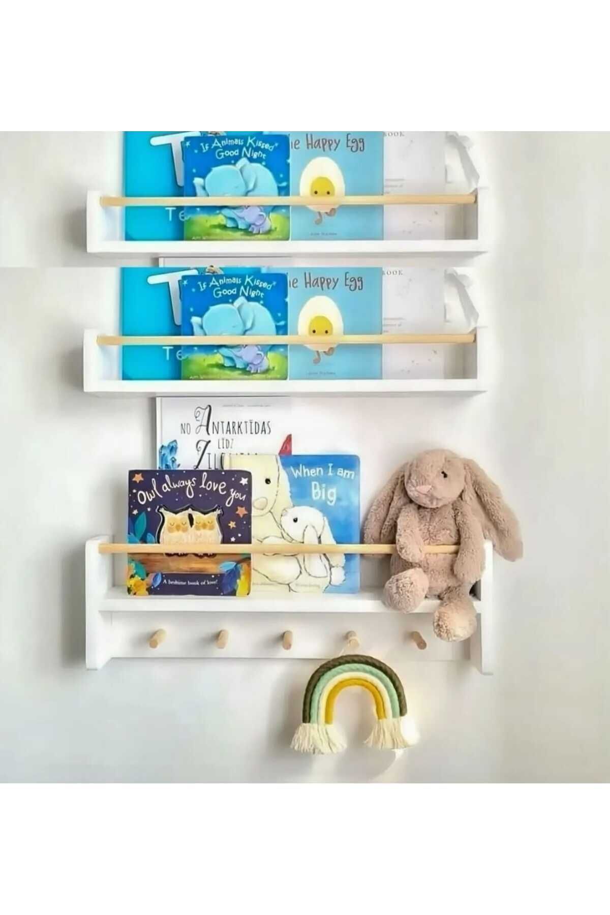 EGN WOODS 60cm montessorie askılık kitaplık baby room organizer 3'lü set