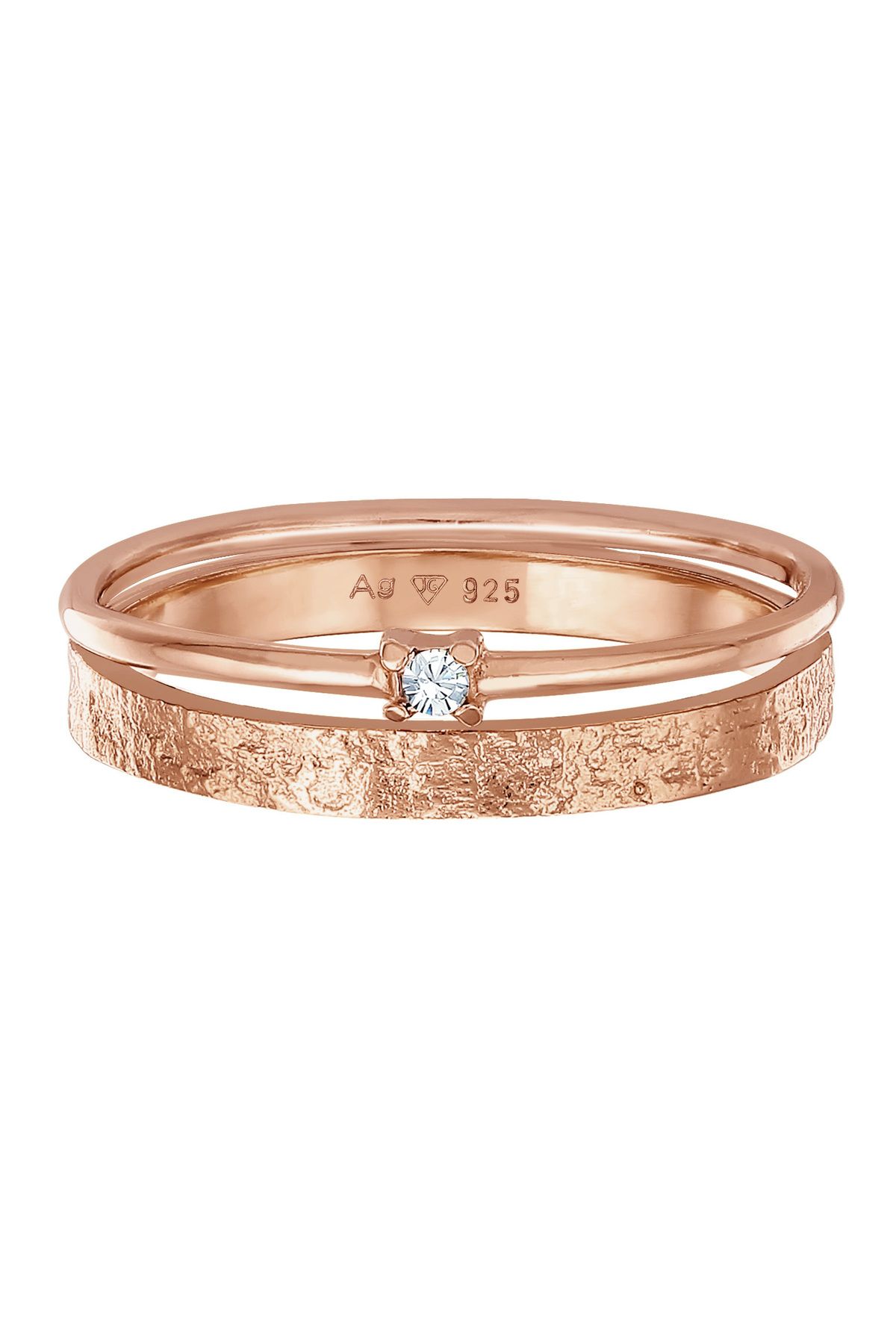 ELLI-Damen-Ring-Set – 2-teilig, Solitärglas, Kristall, 925er Sterlingsilber 2