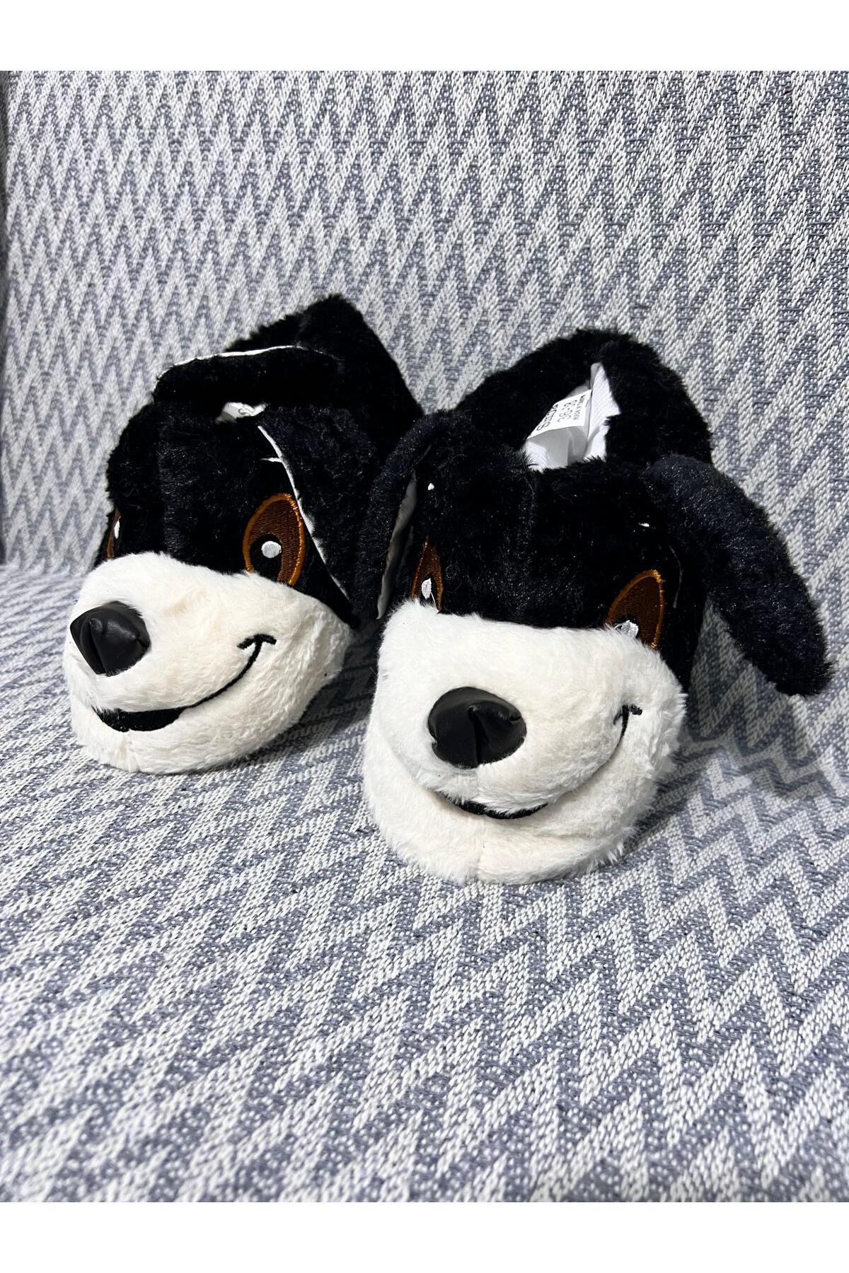 Mina Unisex Panduf beyaz siyah Sevimli Köpek Tasarımlı Ev Pandufu görsel 3