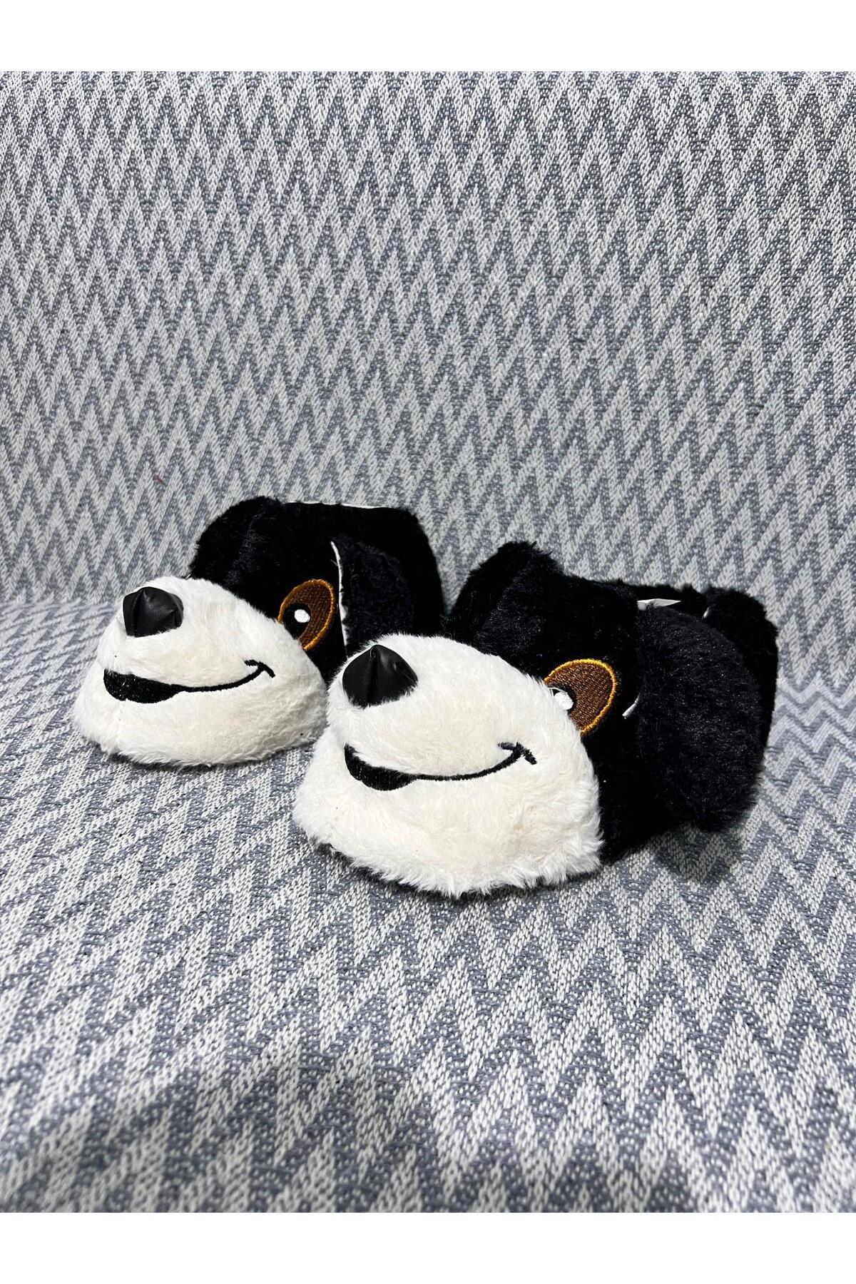 Mina Unisex Panduf beyaz siyah Sevimli Köpek Tasarımlı Ev Pandufu görsel 4