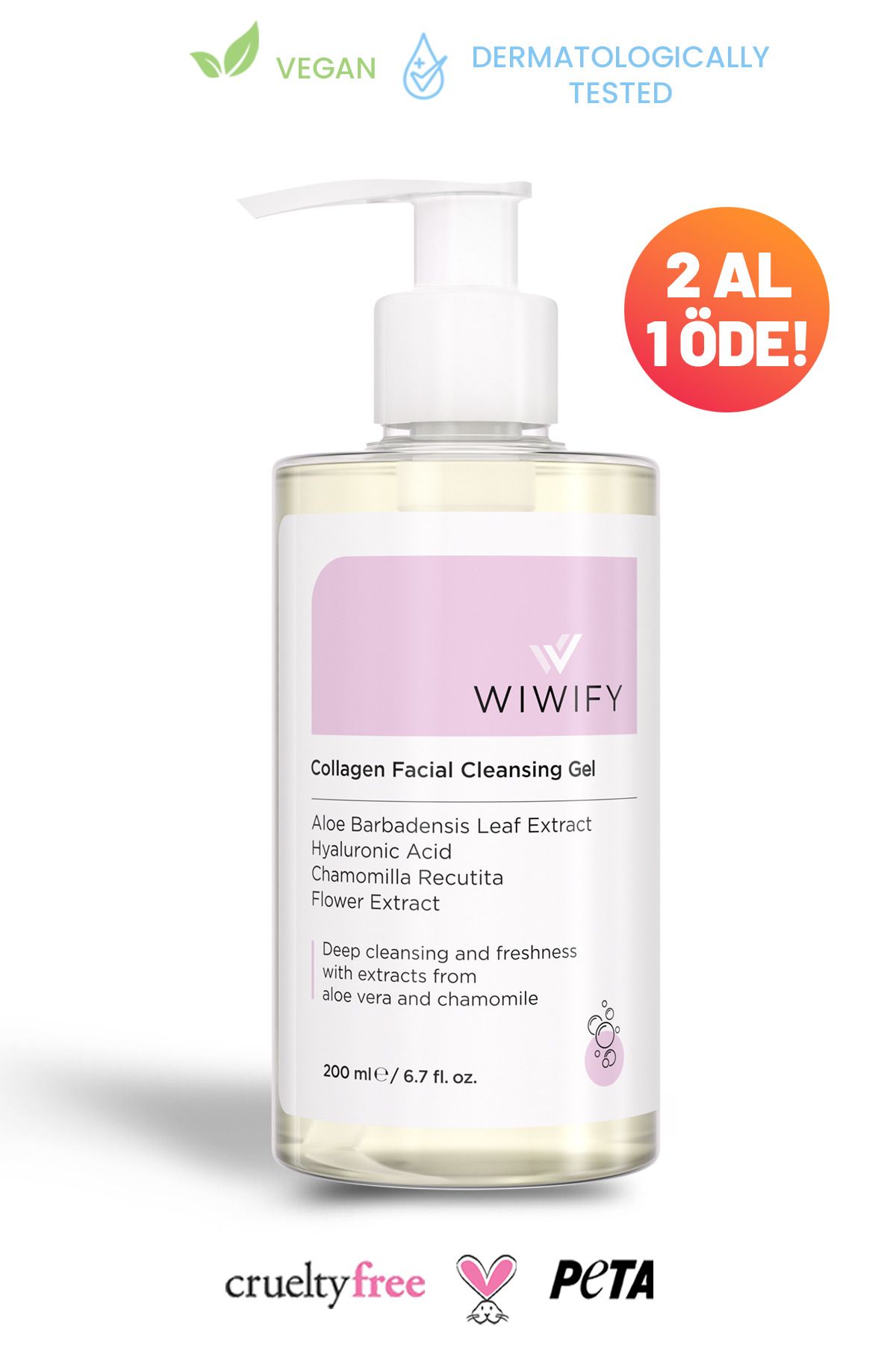 WIWIFY Arındırıcı Tazeleyici Yüz Temizleme Jeli (aloe Vera Ve Papatya Özlü) 200 Ml