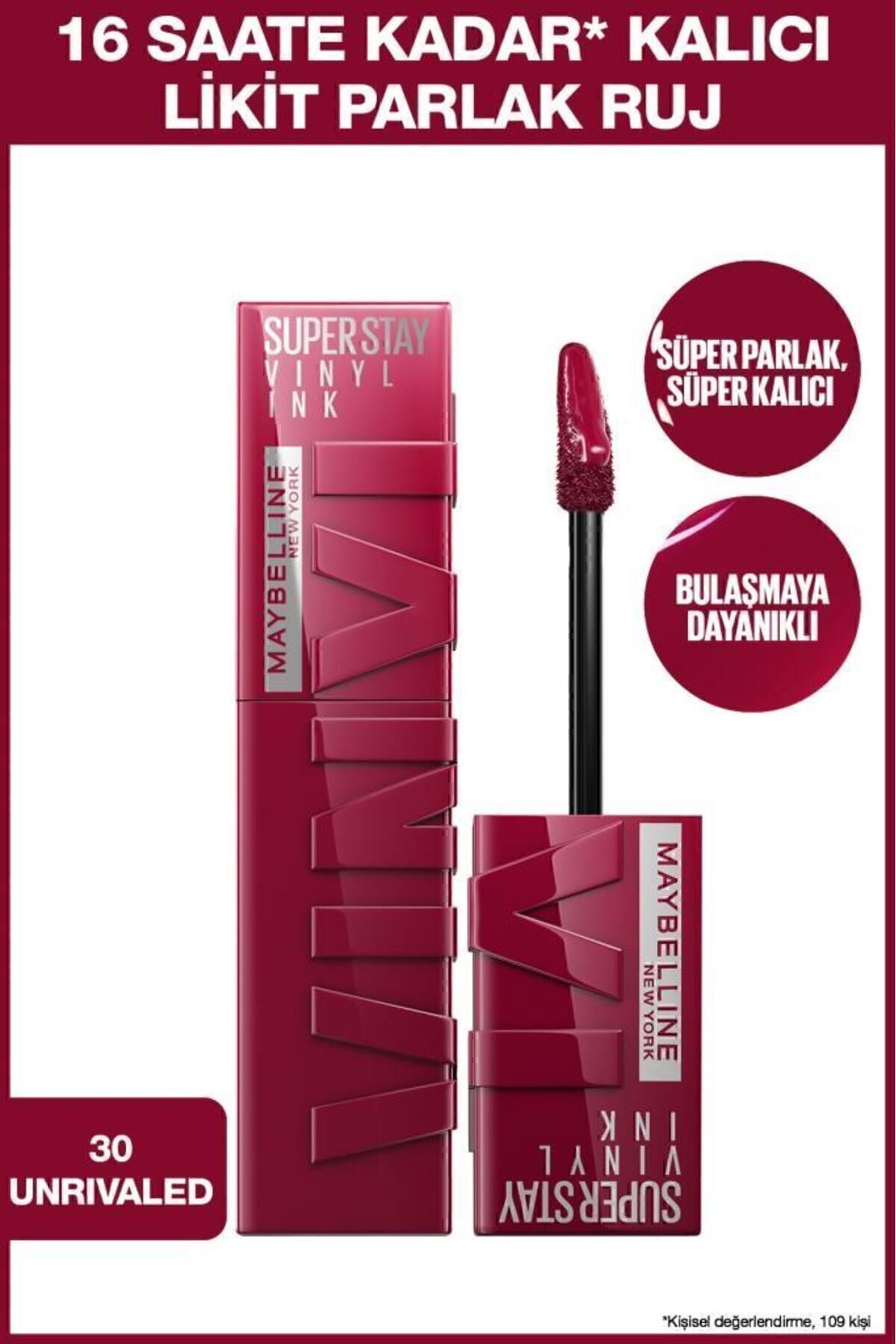 Maybelline New York Super Stay Vinyl Ink Uzun Süre Kalıcı Likit Parlak Ruj 30 Unrivaled