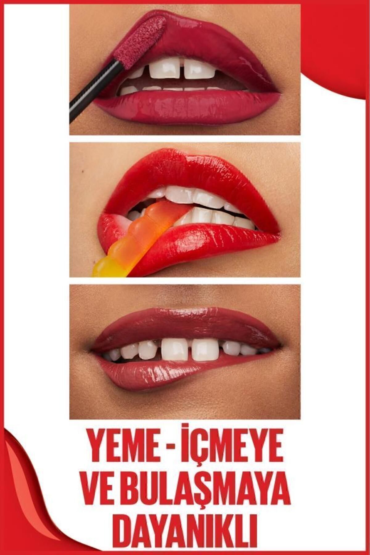 Maybelline New York Super Stay Vinyl Ink Uzun Süre Kalıcı Kırmızı Tonlu Likit Parlak Ruj 10 Lippy-8