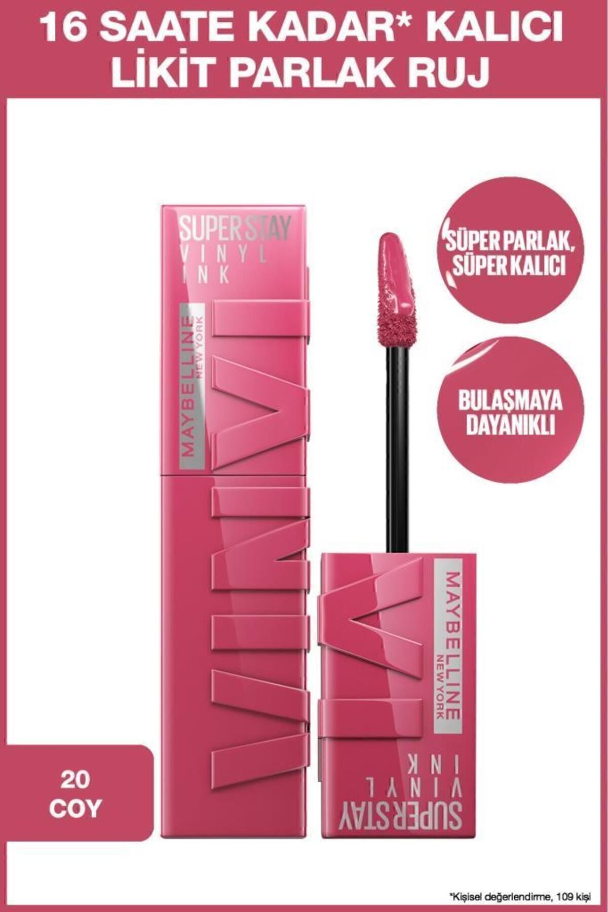 Maybelline New York Super Stay Vinyl Ink Uzun Süre Kalıcı Likit Parlak Ruj 20 Coy