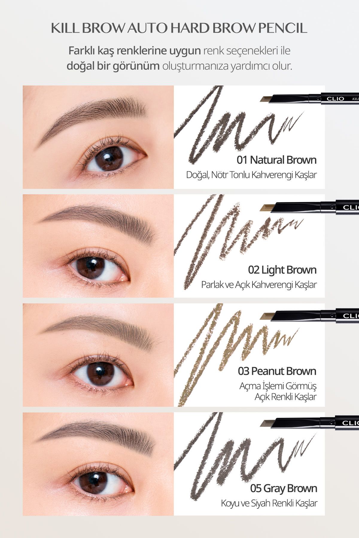 CLIO-Fine Hex Tip Eyebrow Pencil Clio Kill Brow Auto Hard Brow Pencil (05 Gray Brown) 4
