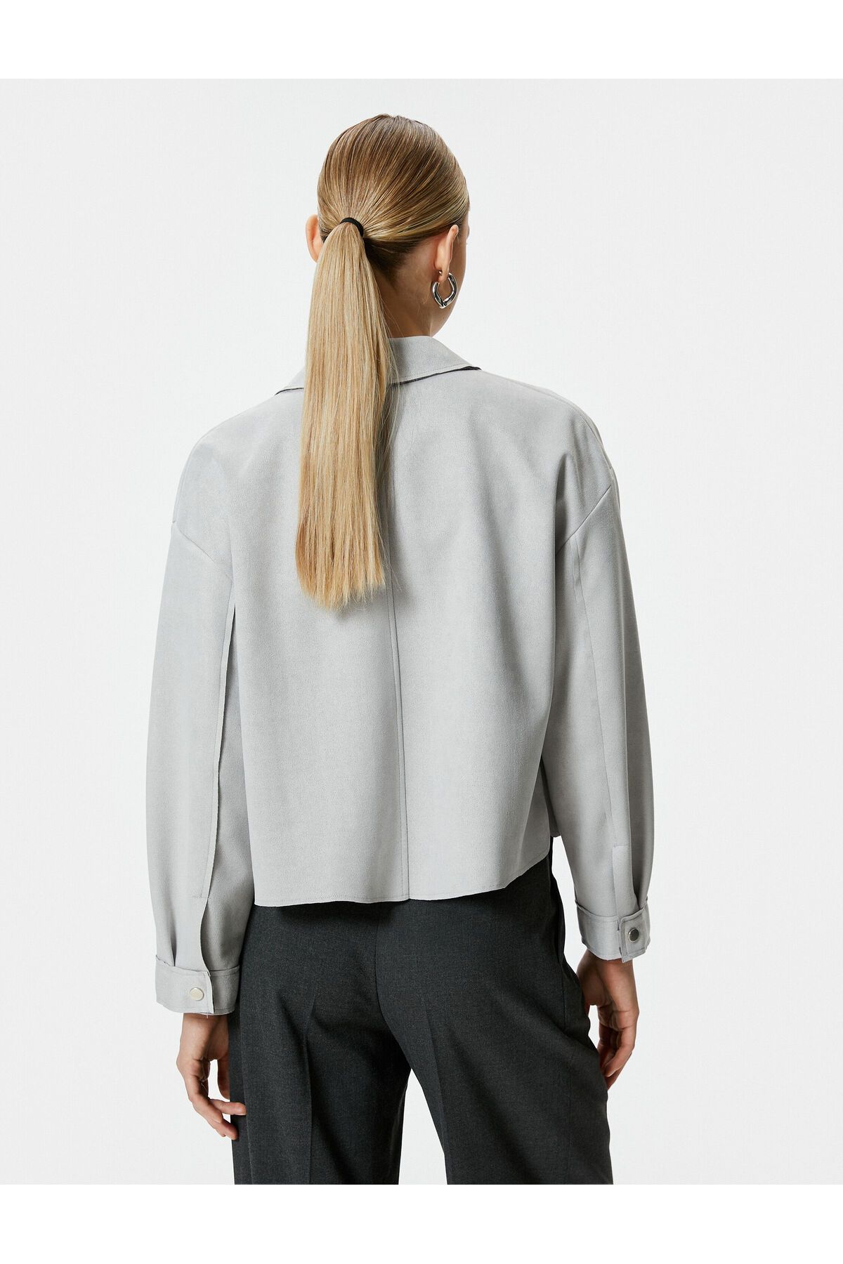 Koton-Suede Jacket Snap Button Classic Collar Pocket 4