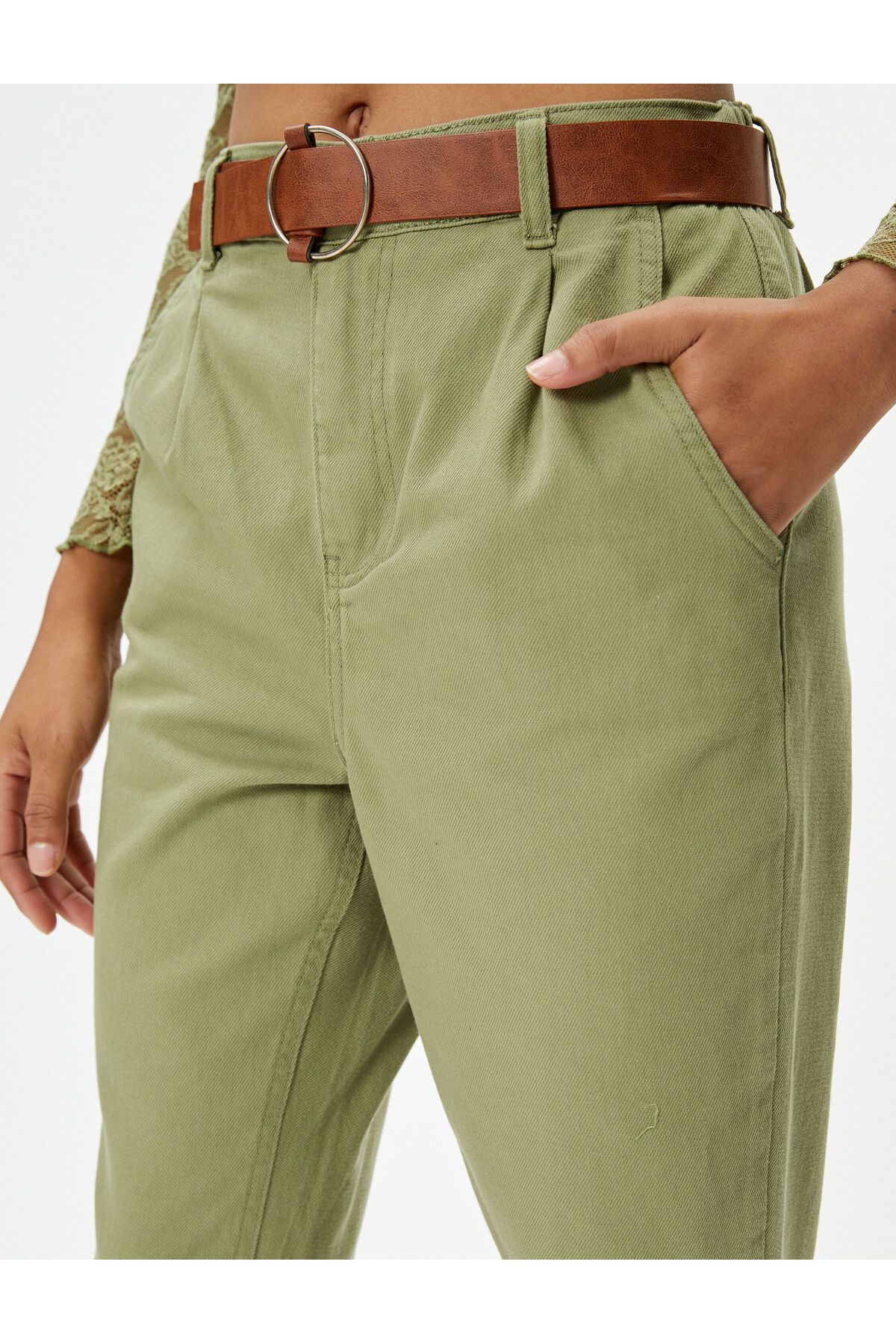 Koton-Παντελόνι Καρότο Ζώνη Crop Leg Pocket Βαμβακερή Άνετη Εφαρμογή 5