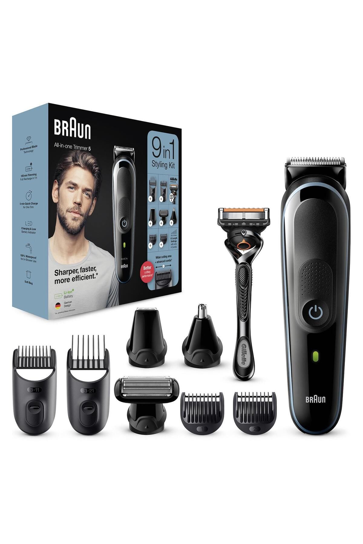 Braun Orginal MGK 5380 Erkek Bakım Kiti 9'u 1 Arada Şekillendirici + Gillette Hediye-6