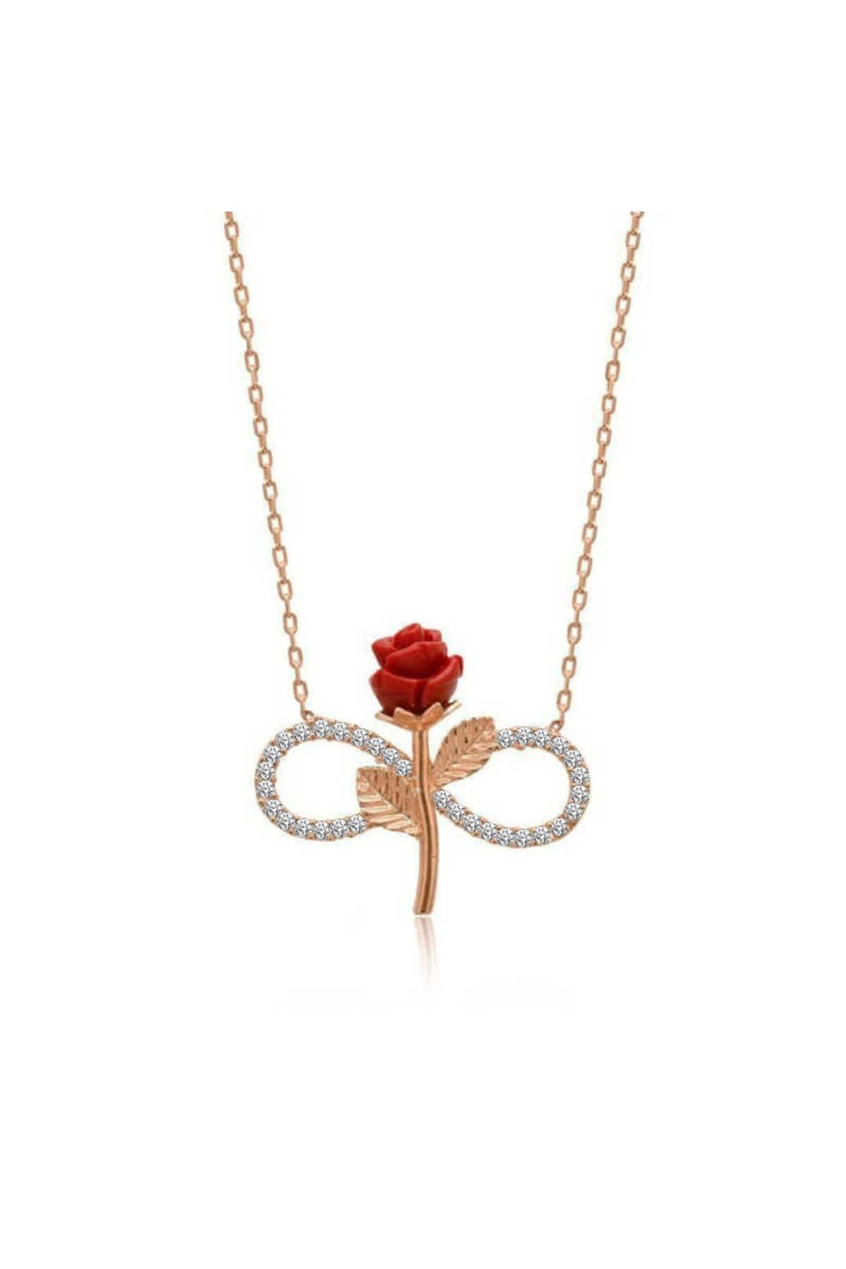 NİDAM BUTİK Gümüş Rose Sonsuz Gül Kolye