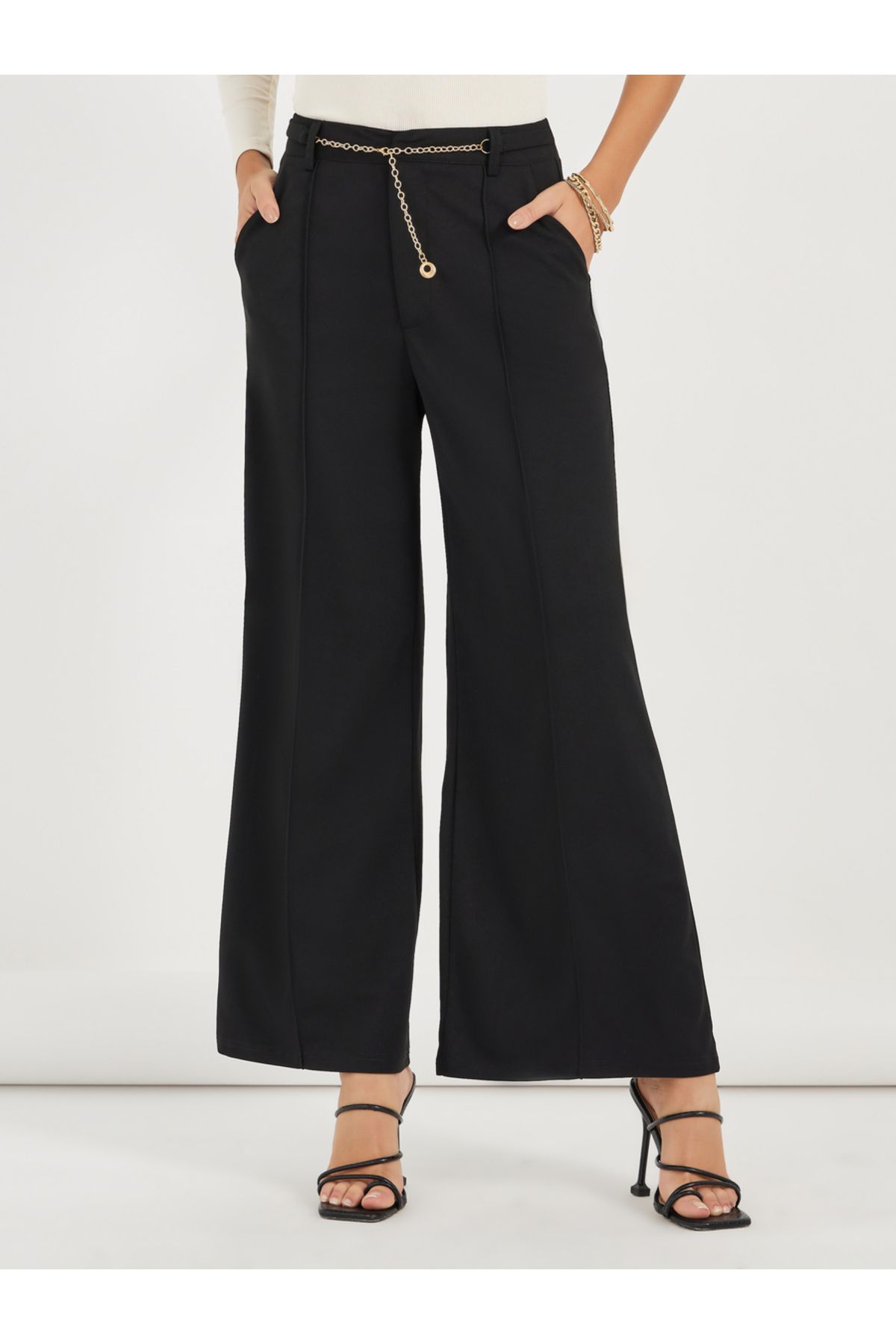 Styli-Chain Detail Wide Leg Pants 2