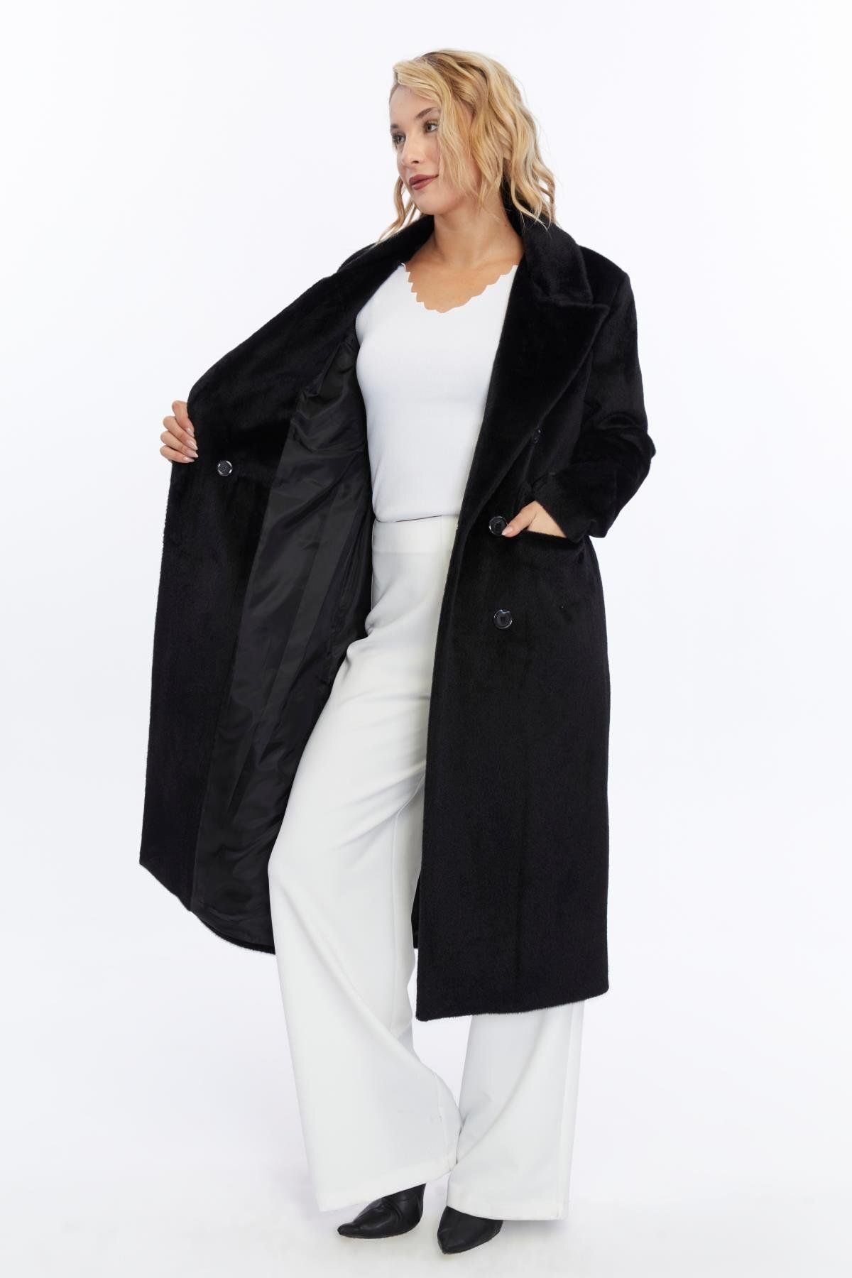 Appleline-Black Fox Fur Women's Long Coat 5