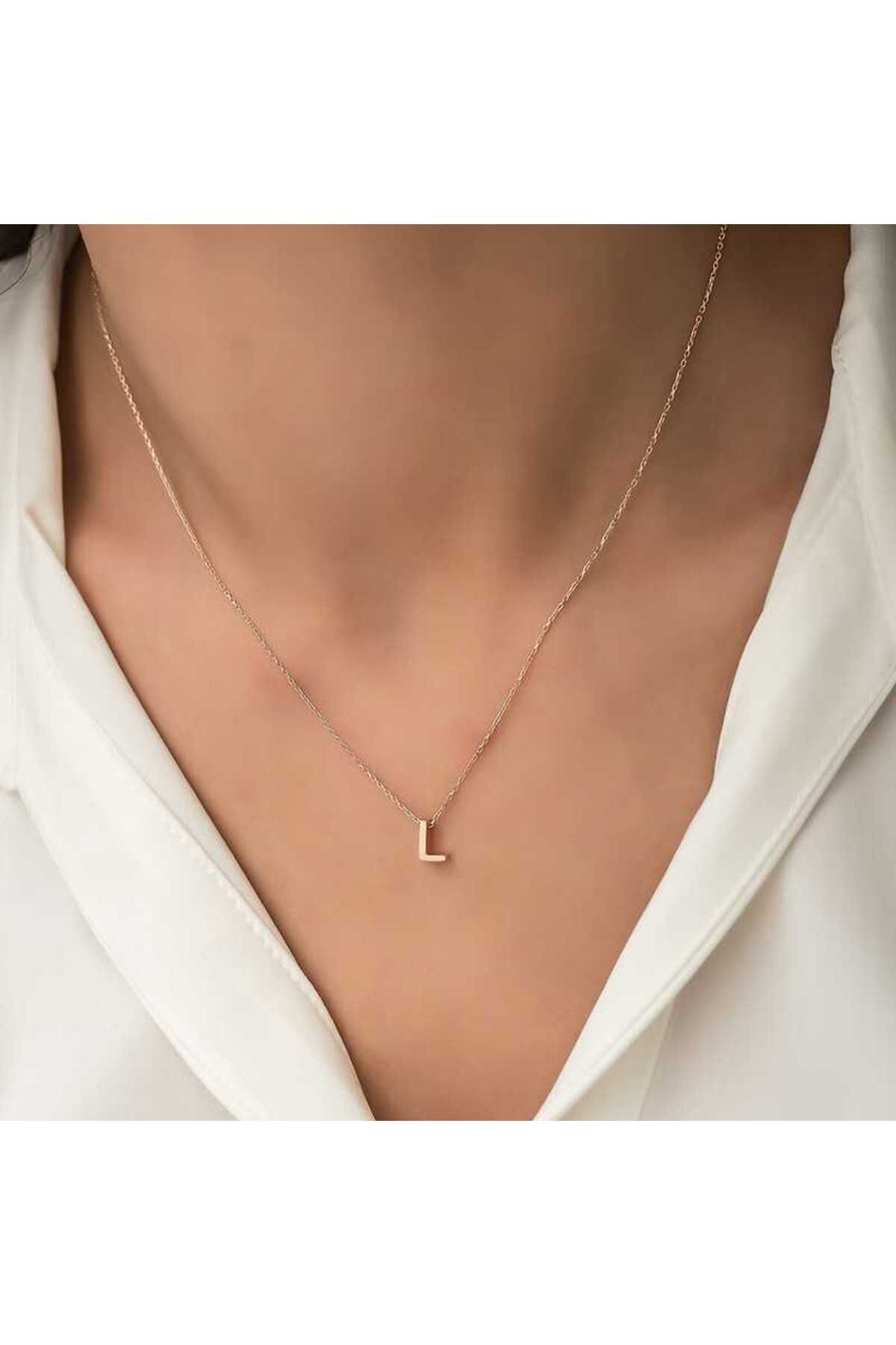 Tradivent Gümüş Rose 3 Boyutlu L Harf Kolye