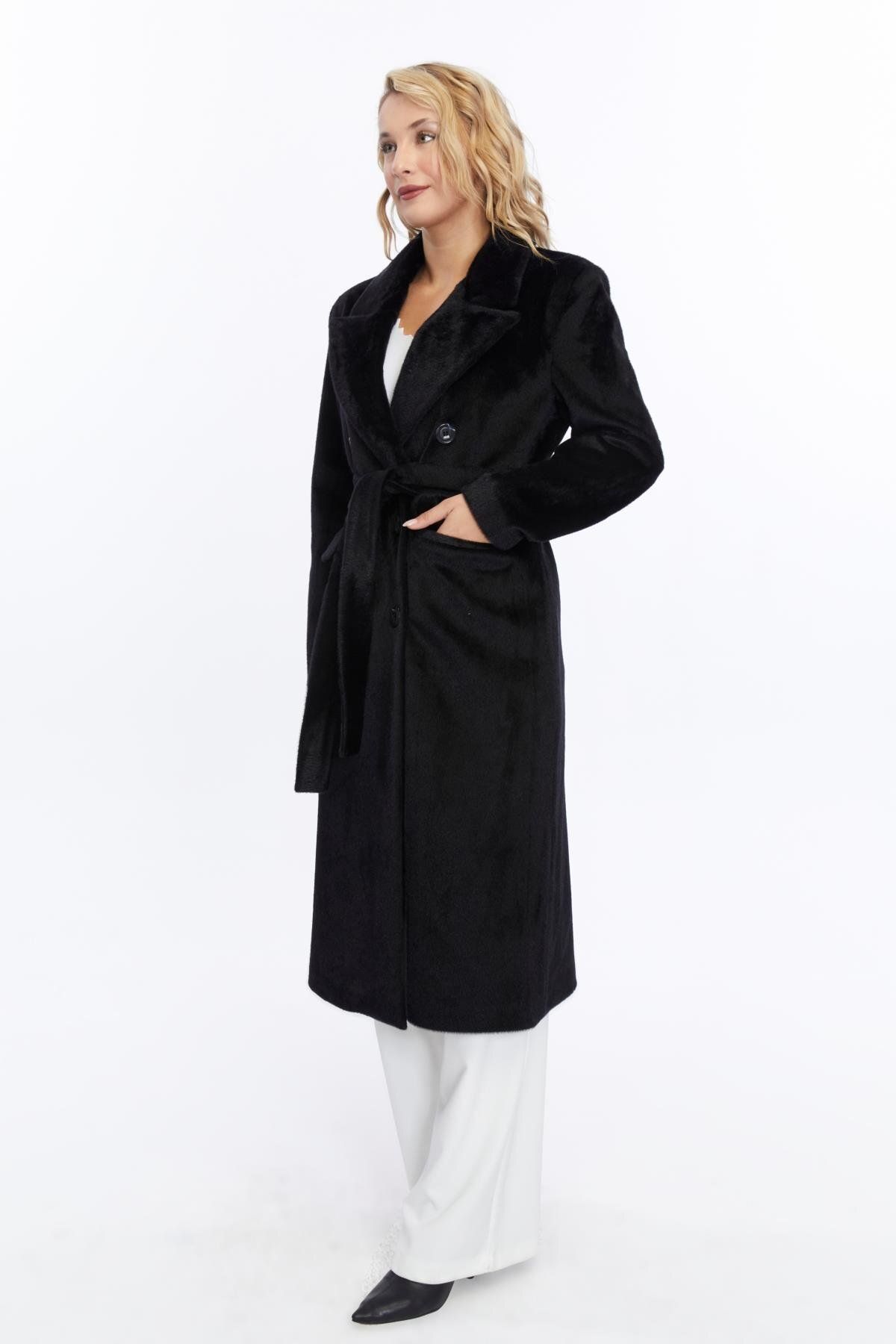 Appleline-Black Fox Fur Women's Long Coat 4