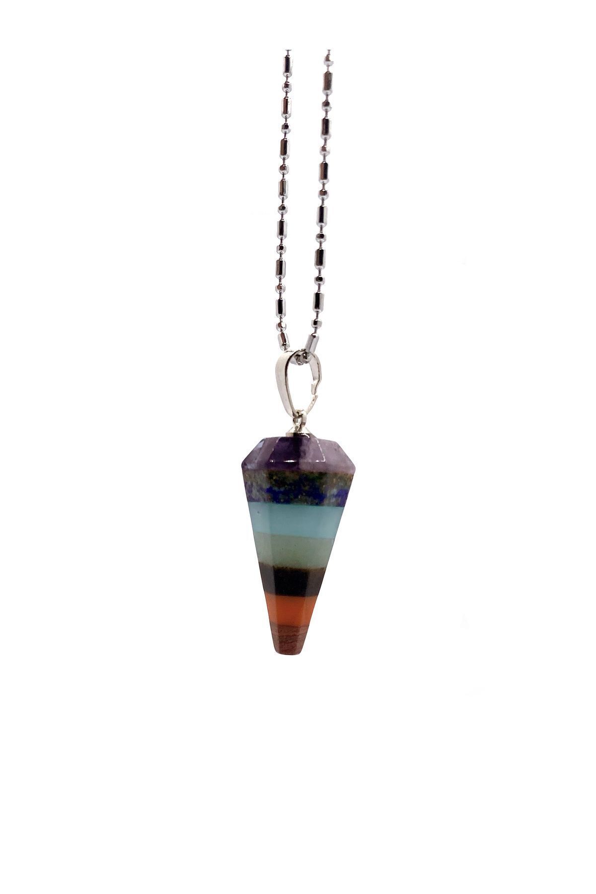 OSMANLI DOĞAL TAŞ-Natural Stone Necklace - Pyramid Chakra, Aventurine, Amethyst, Lapis, Jasper, Agate and Aquamarine (with Steel Chain) 3