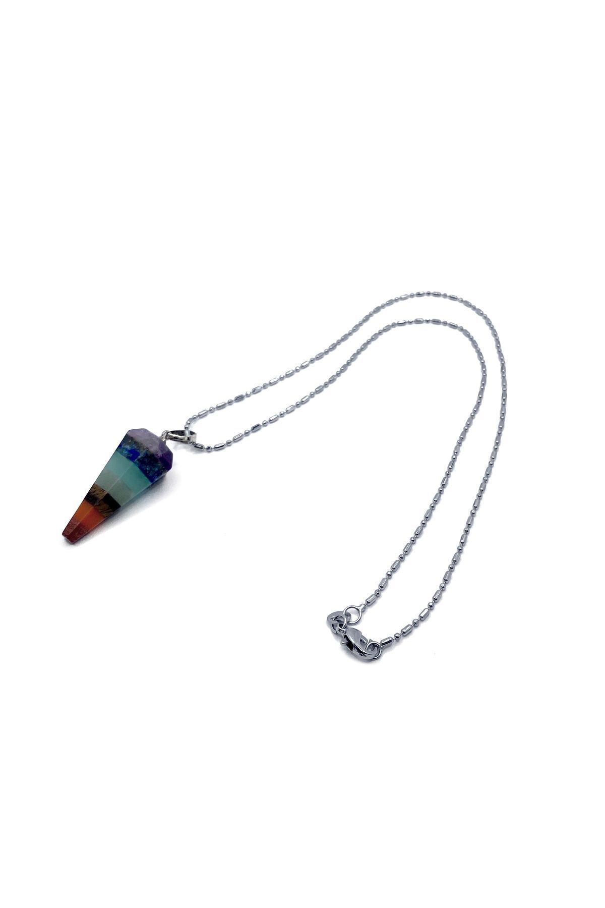 OSMANLI DOĞAL TAŞ-Natural Stone Necklace - Pyramid Chakra, Aventurine, Amethyst, Lapis, Jasper, Agate and Aquamarine (with Steel Chain) 2