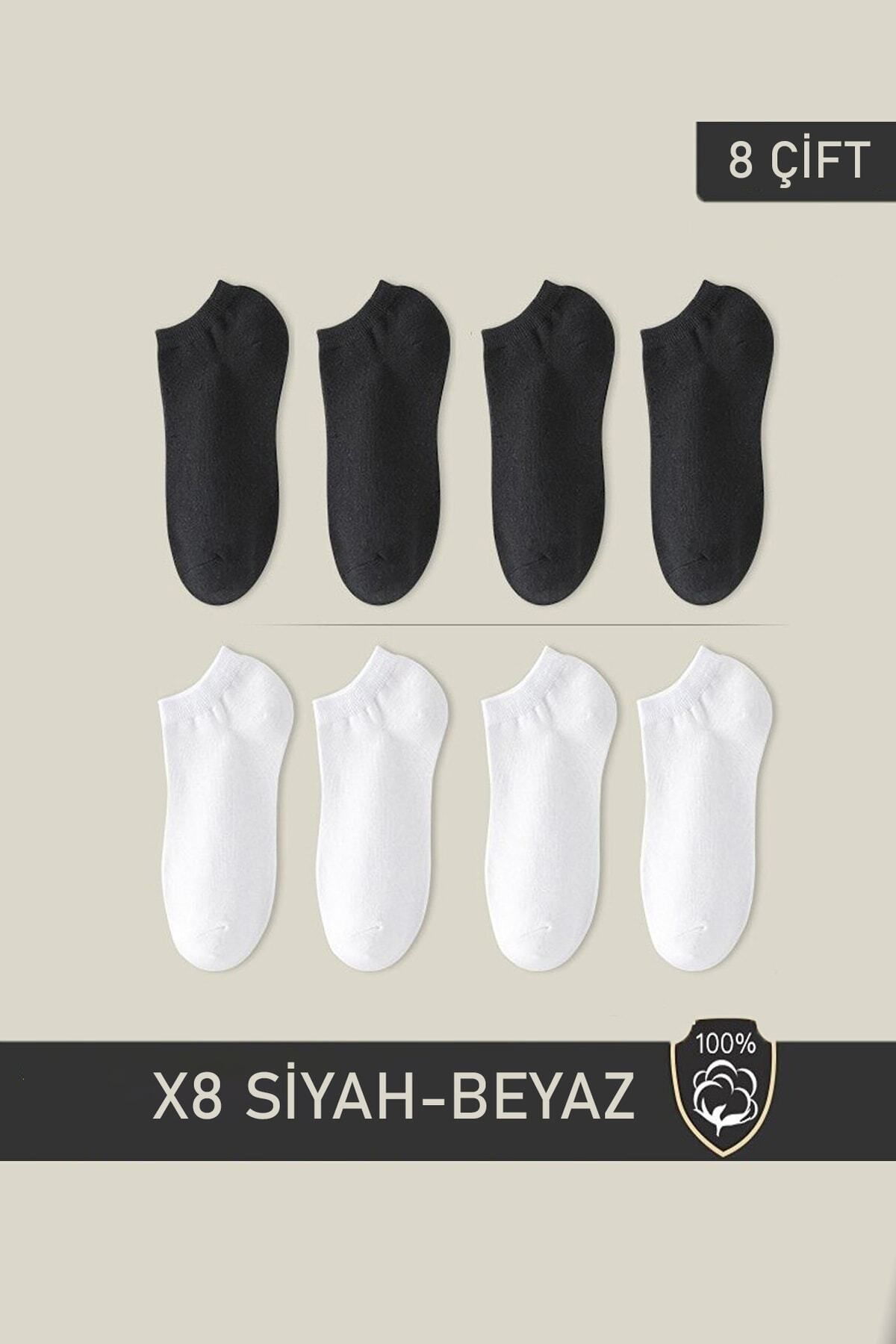 mrmubomen Unisex Patik Çorap 4 Beyaz 4 Siyah (8 ÇİFT)