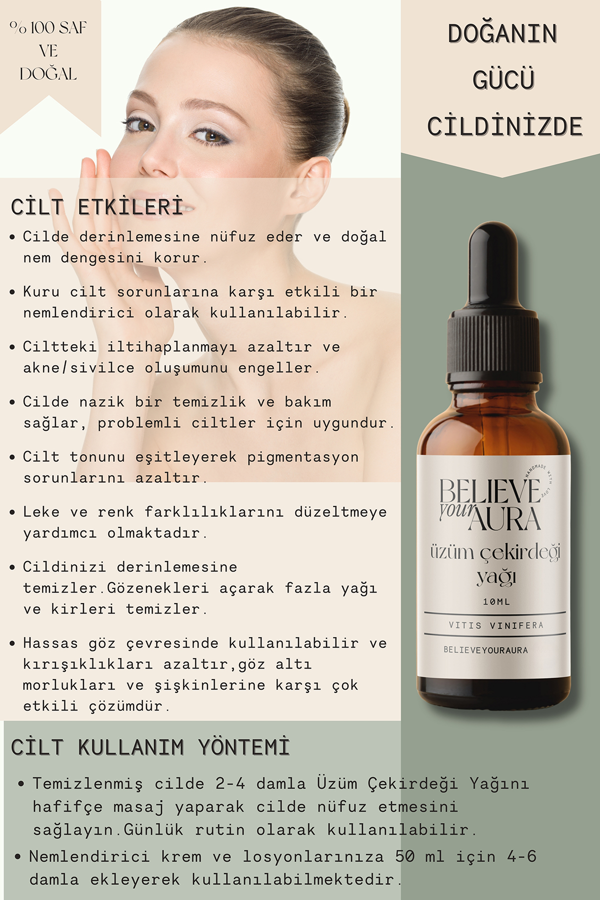 Üzüm Çekirdeği Yağı - %100 Saf ve Doğal Leke Karşıtı Cilt ve Saç Bakım Yağı - Grapeseed Oil - 10 ml — ATYUCK — تصویر 3 از 6