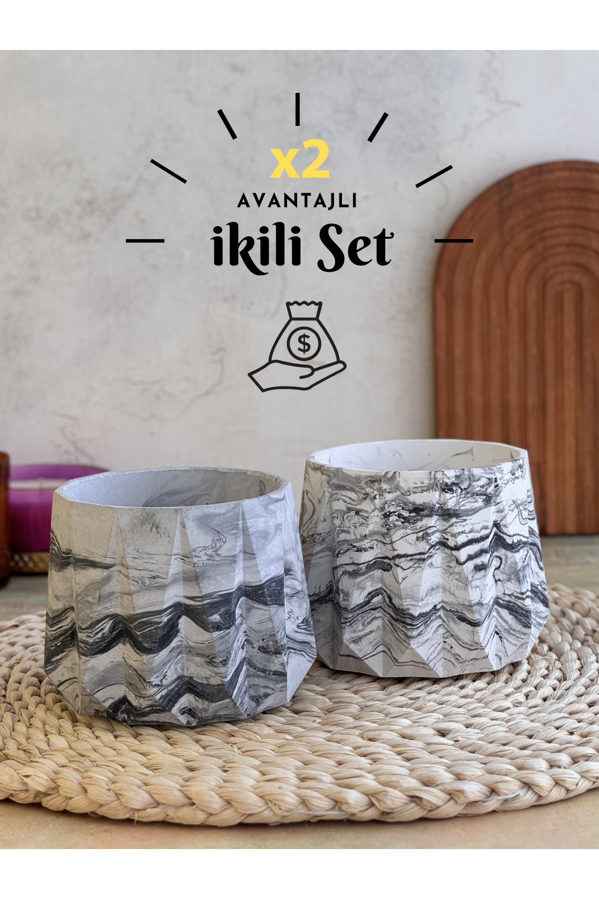 2-Piece Decorative Flower Pot Set, Medium Handmade Unique Patterned Flower Pots Office Home Decoration