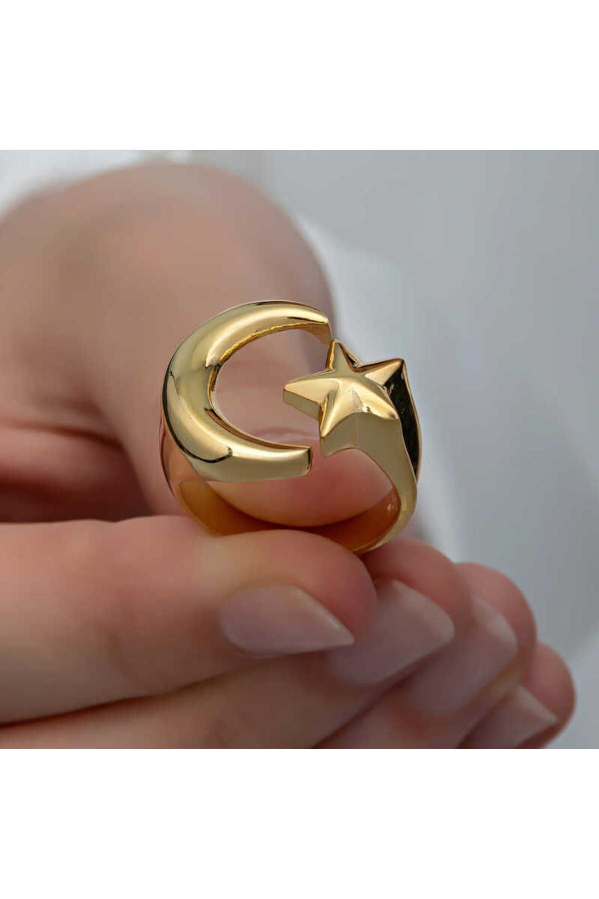 KOVAC Gümüş Gold Ay Yıldız Kadın Yüzük
