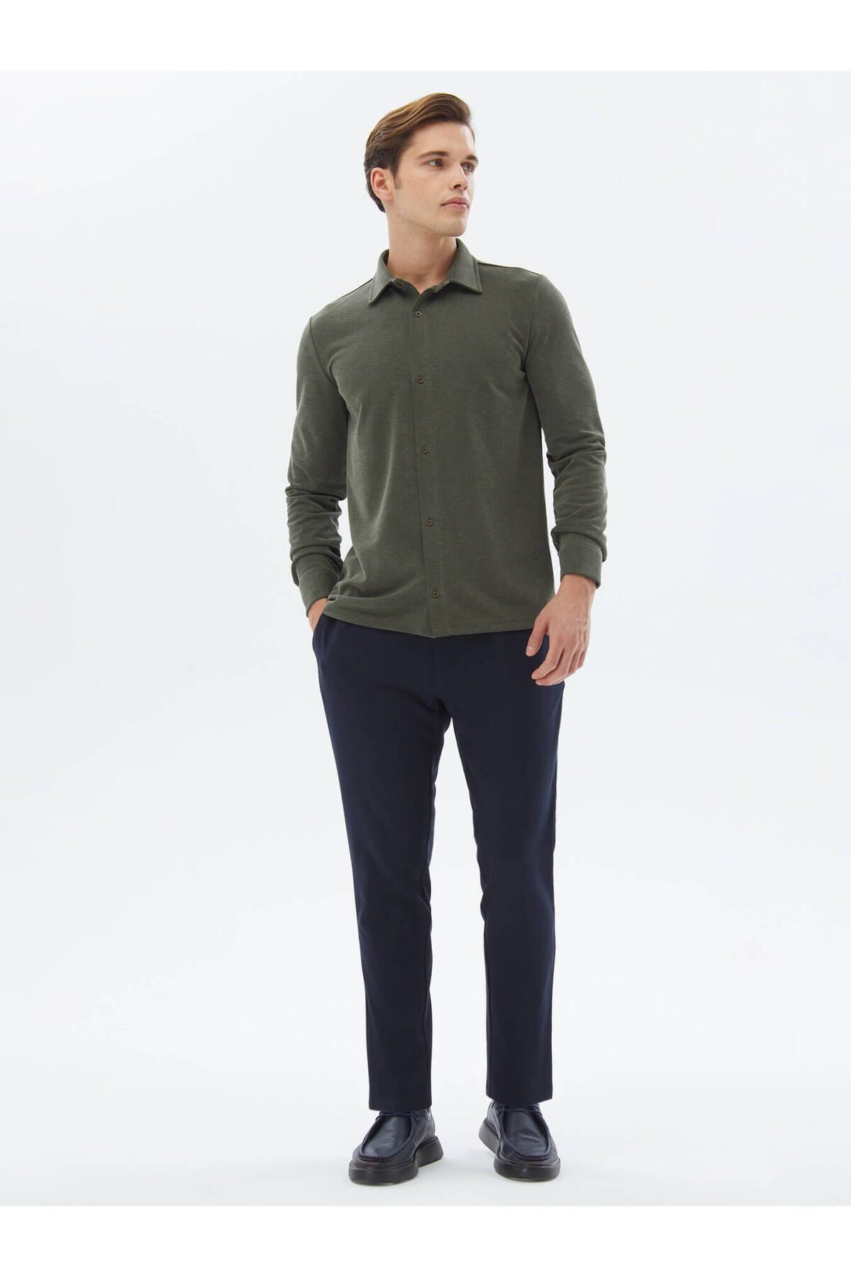 Kip-Plain Regular Fit Casual Knitted Shirt 6