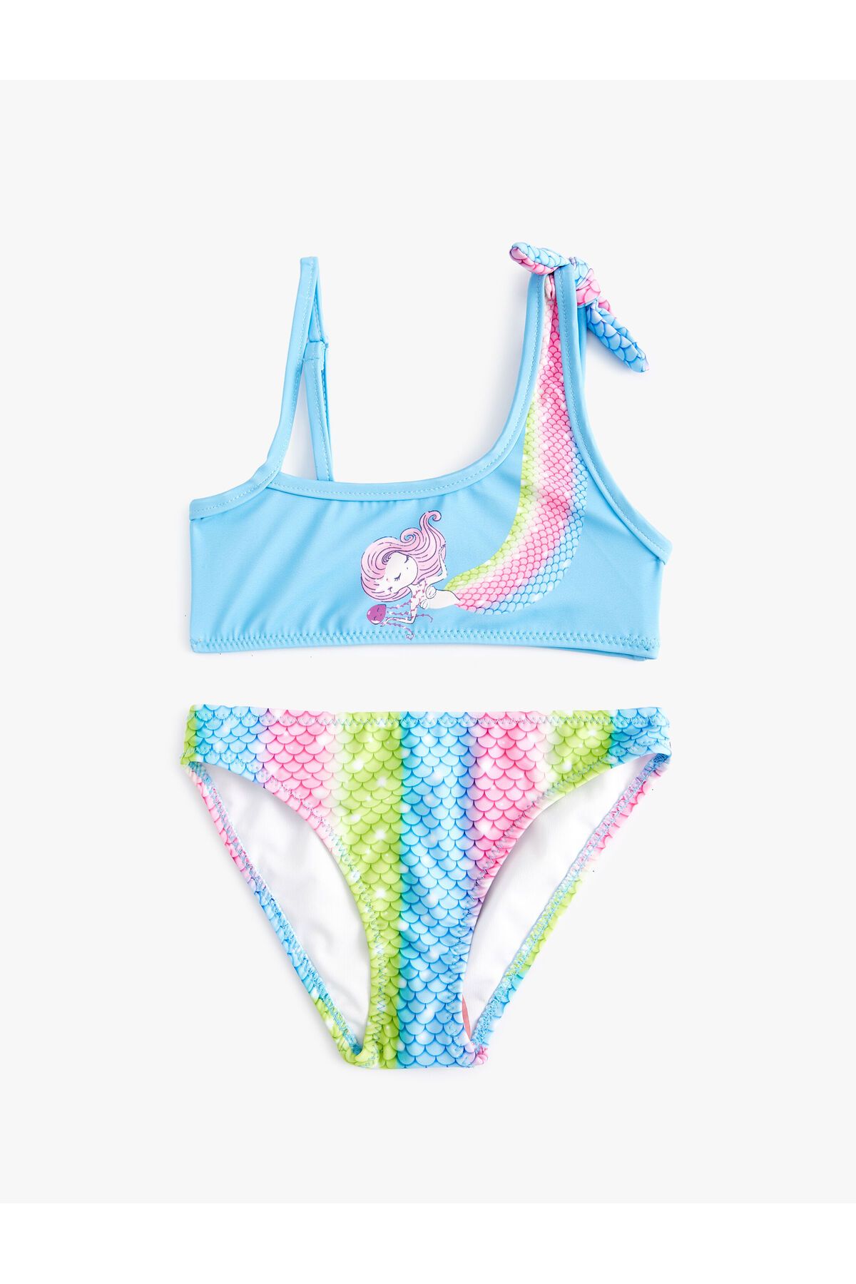 Bikini Takımı Deniz Kızı Baskılı Tek Omuz İnce Askı Detaylı