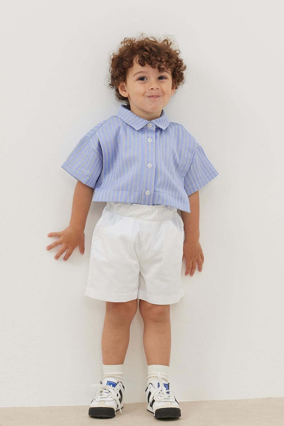 Fahhar Kids-Light Blue Striped Layered Shirt 4