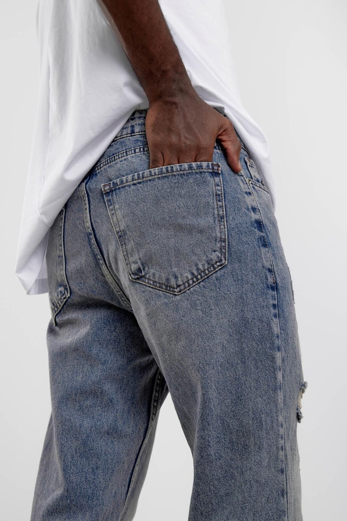 NOMARC-Navy Blue KP-389-1 BF Ripped Detailed Jean 4