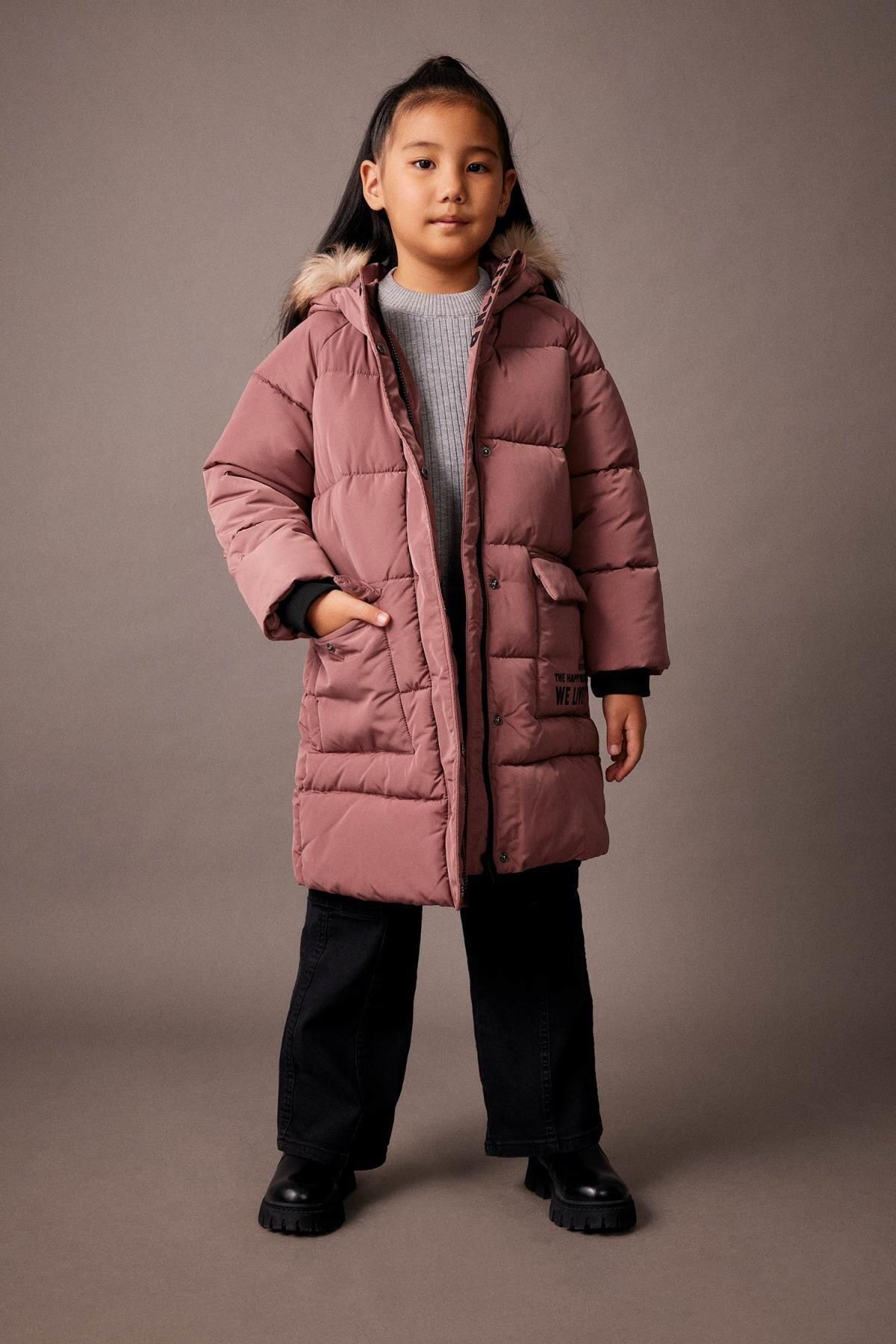 DeFacto-Water Repellent, Detachable Furry Long Coat for Girls A2541a823au 2