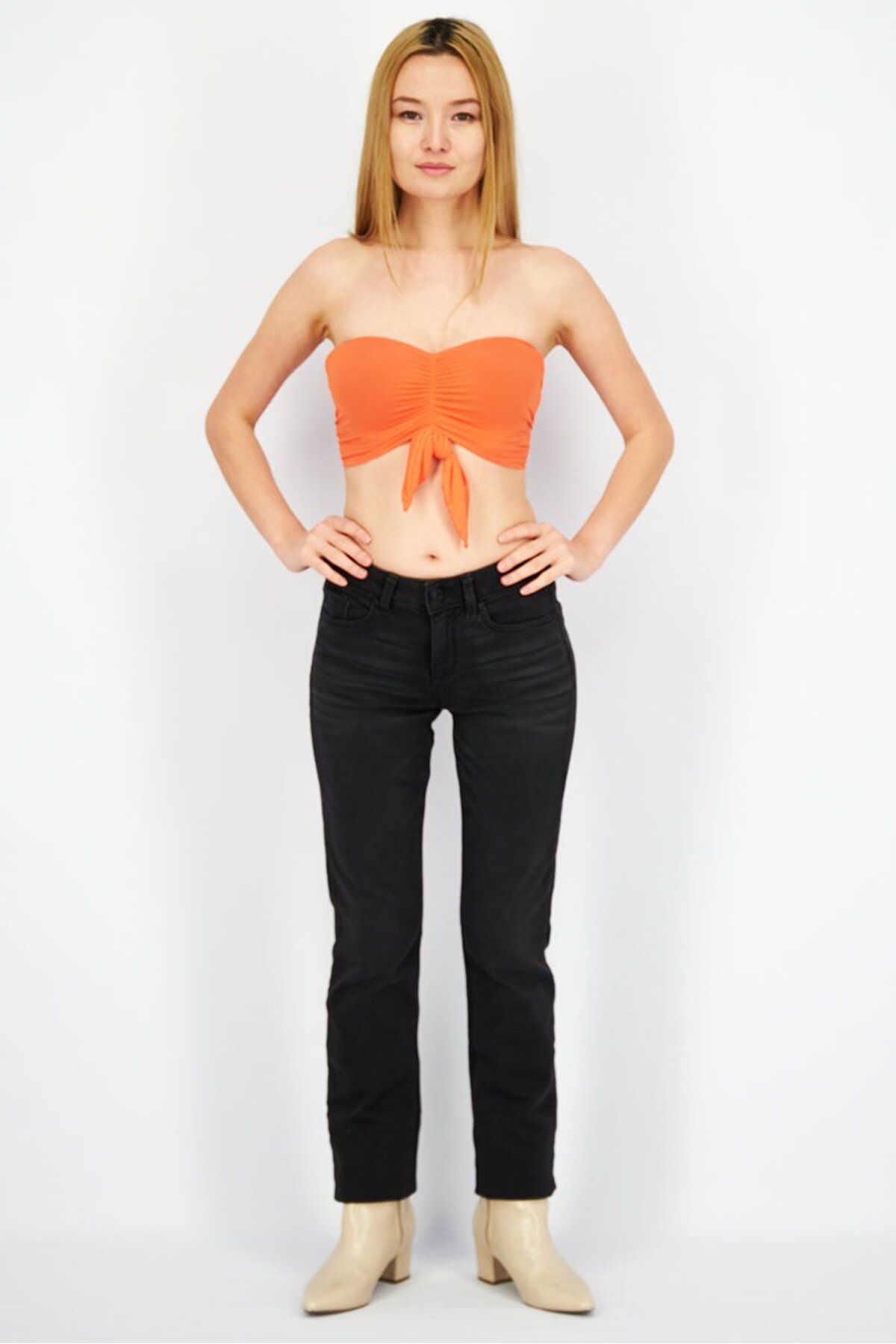 Etam-Women Straight Across Strapless Solid Tube, Orange 4