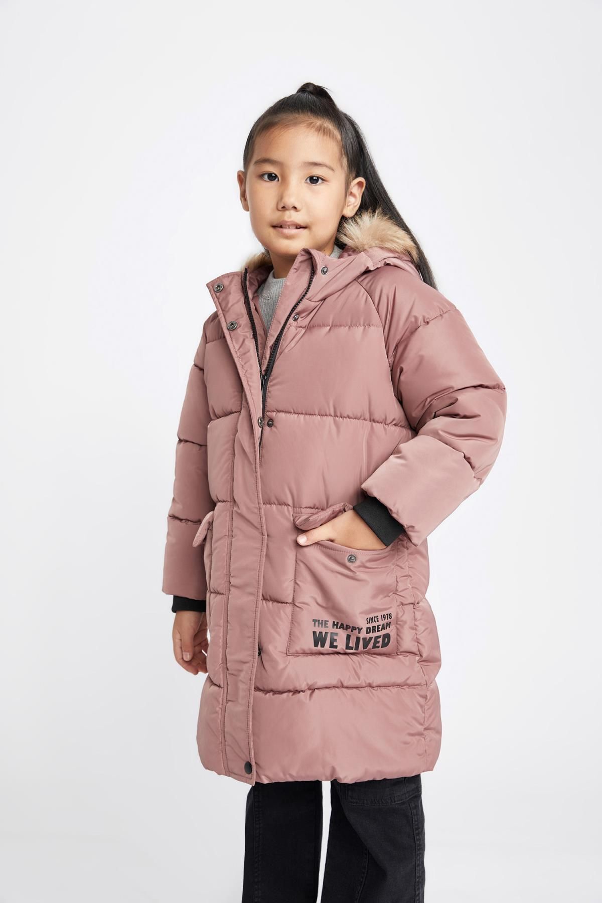 DeFacto-Water Repellent, Detachable Furry Long Coat for Girls A2541a823au 7