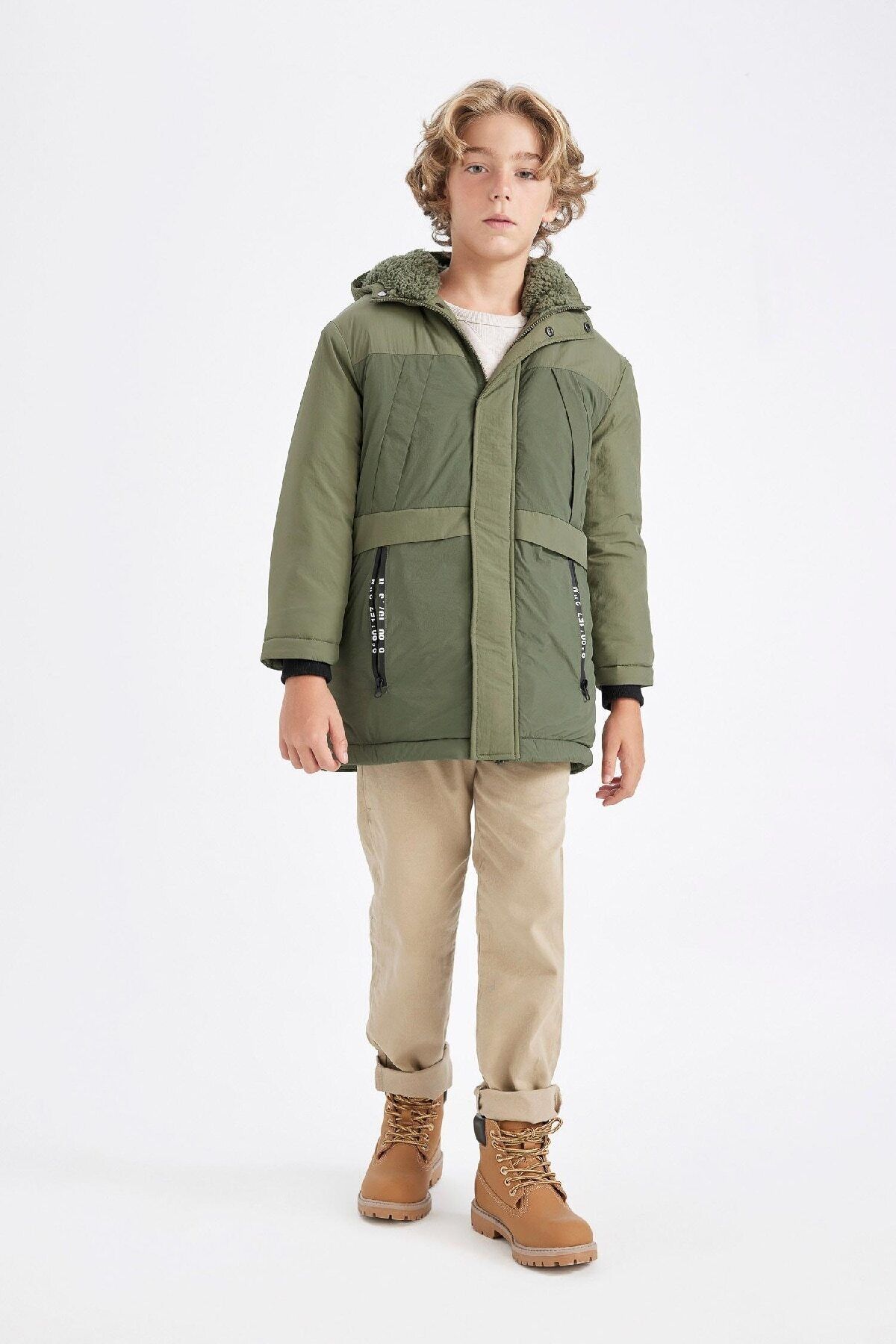 DeFacto-Water Repellent Plush Lined Parka for Boy - Hood and Zip C8815A824Wn 6