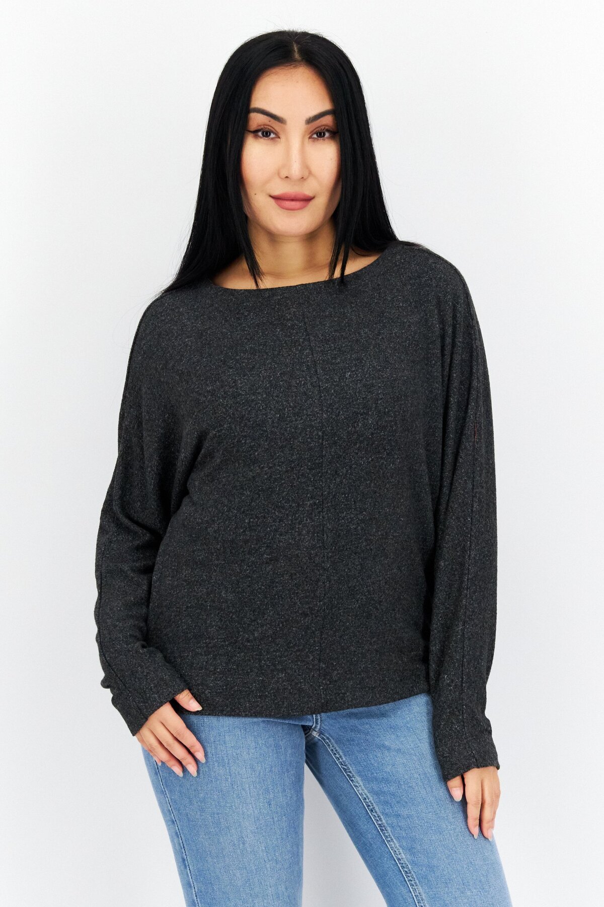 s.Oliver-Women's boat neck knitted sweater, charcoal 1