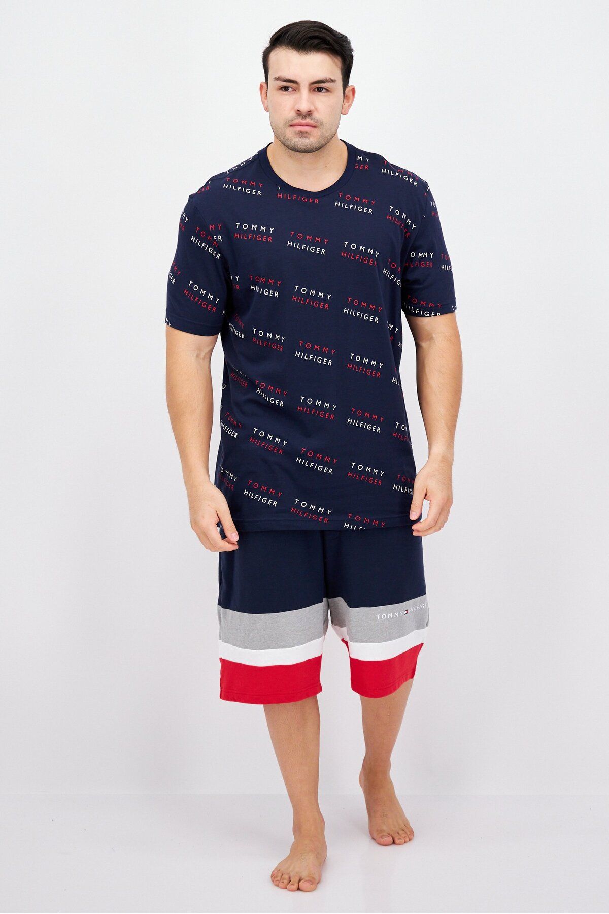 Tommy Hilfiger-Men Brand Logo Short Sleeve Pajama Top, Navy Blue Combo 3