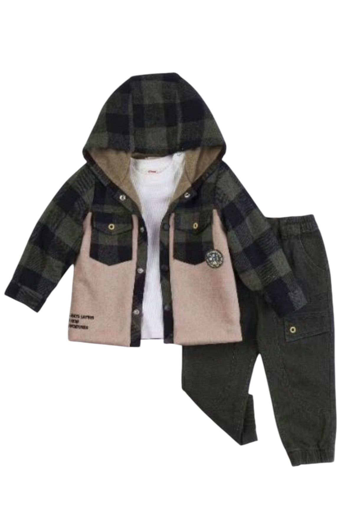 Bombili-Baby Boy-Child Fleece Lumberjack Cardigan and Badi Woven Pants Set - Set of Three 1