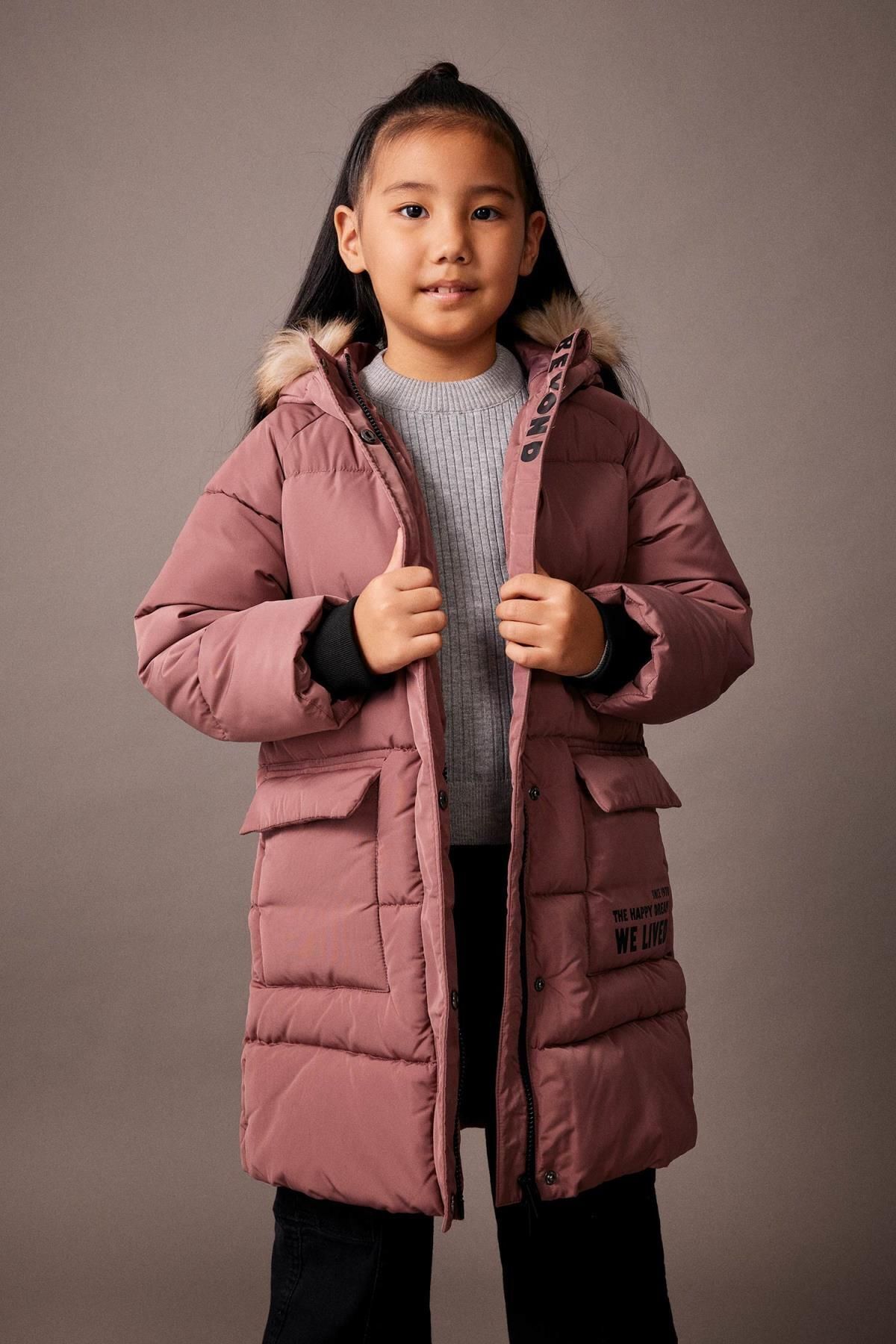 DeFacto-Water Repellent, Detachable Furry Long Coat for Girls A2541a823au 1