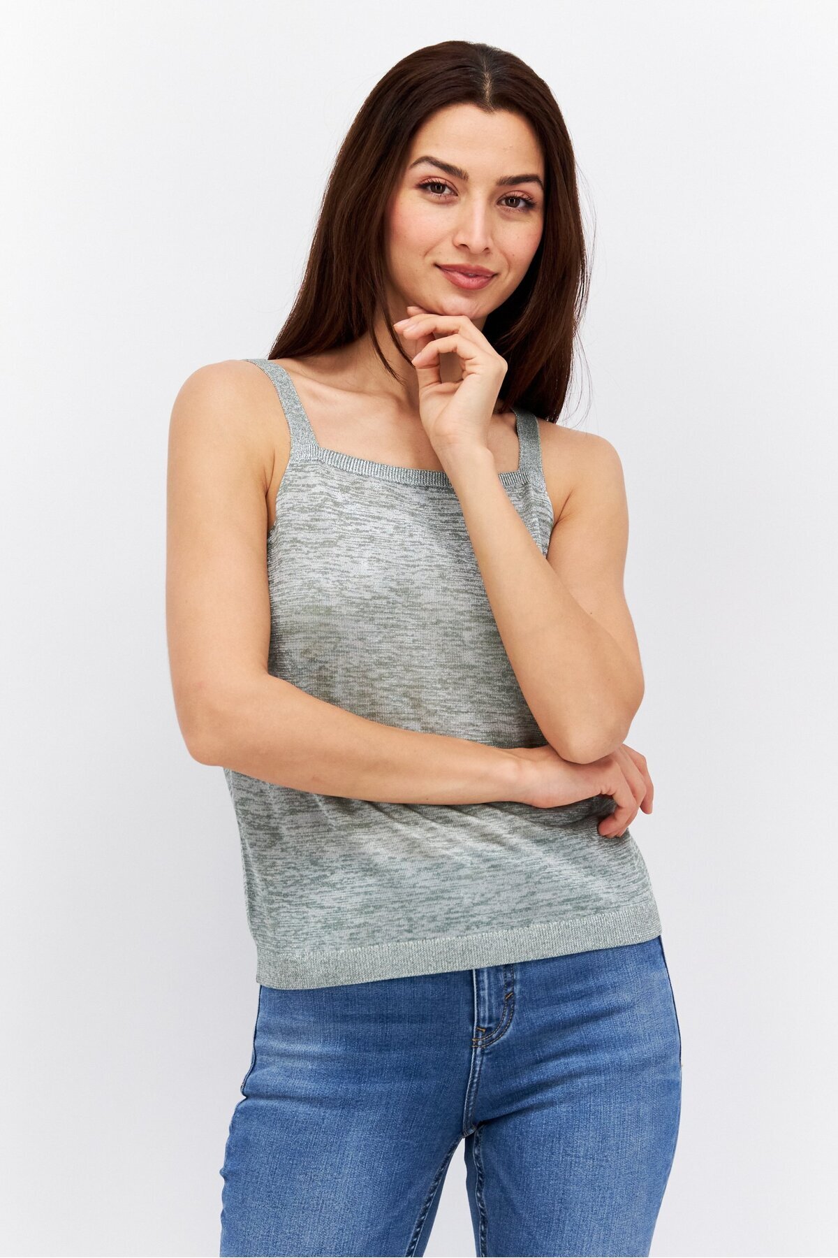 Esprit-بلوزة نسائية بدون أكمام بياقة مربعة، باللون الأخضر 1