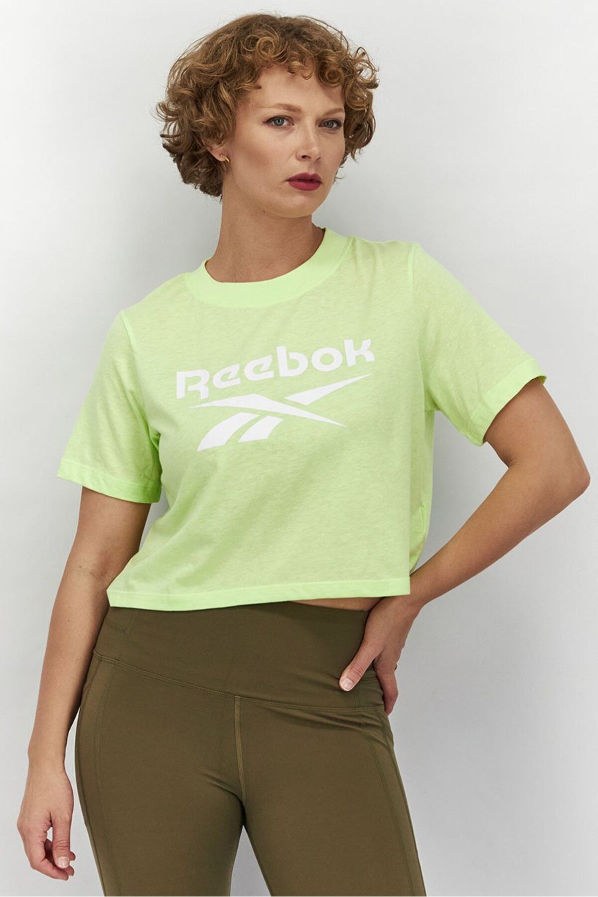 Reebok-Women Sportswear Fit Identity Crop Top, Yellow Green 1