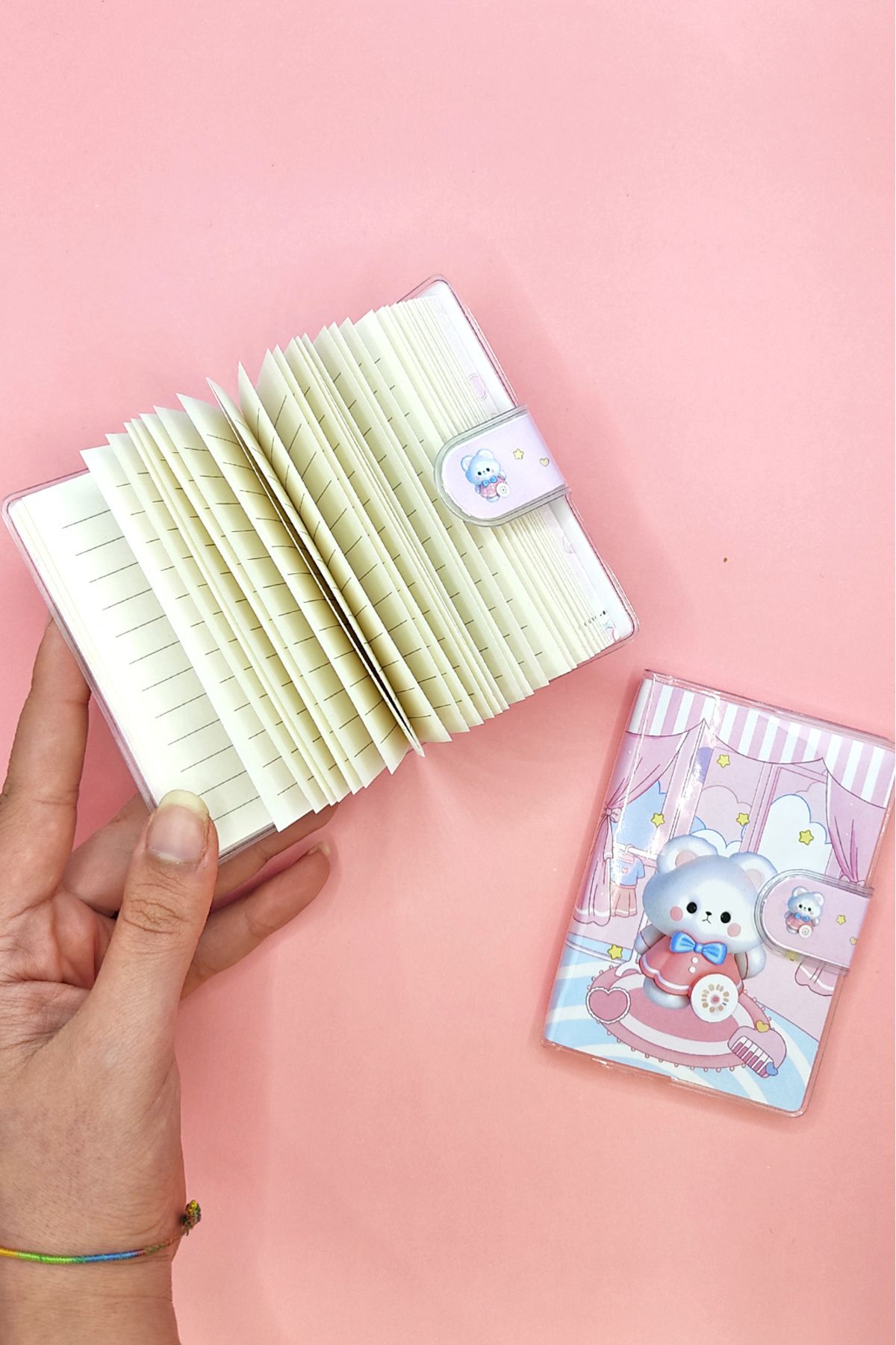 Limmy-Teddy Bear A7 Notebook, Snap Pocket Notebook - Pink 2