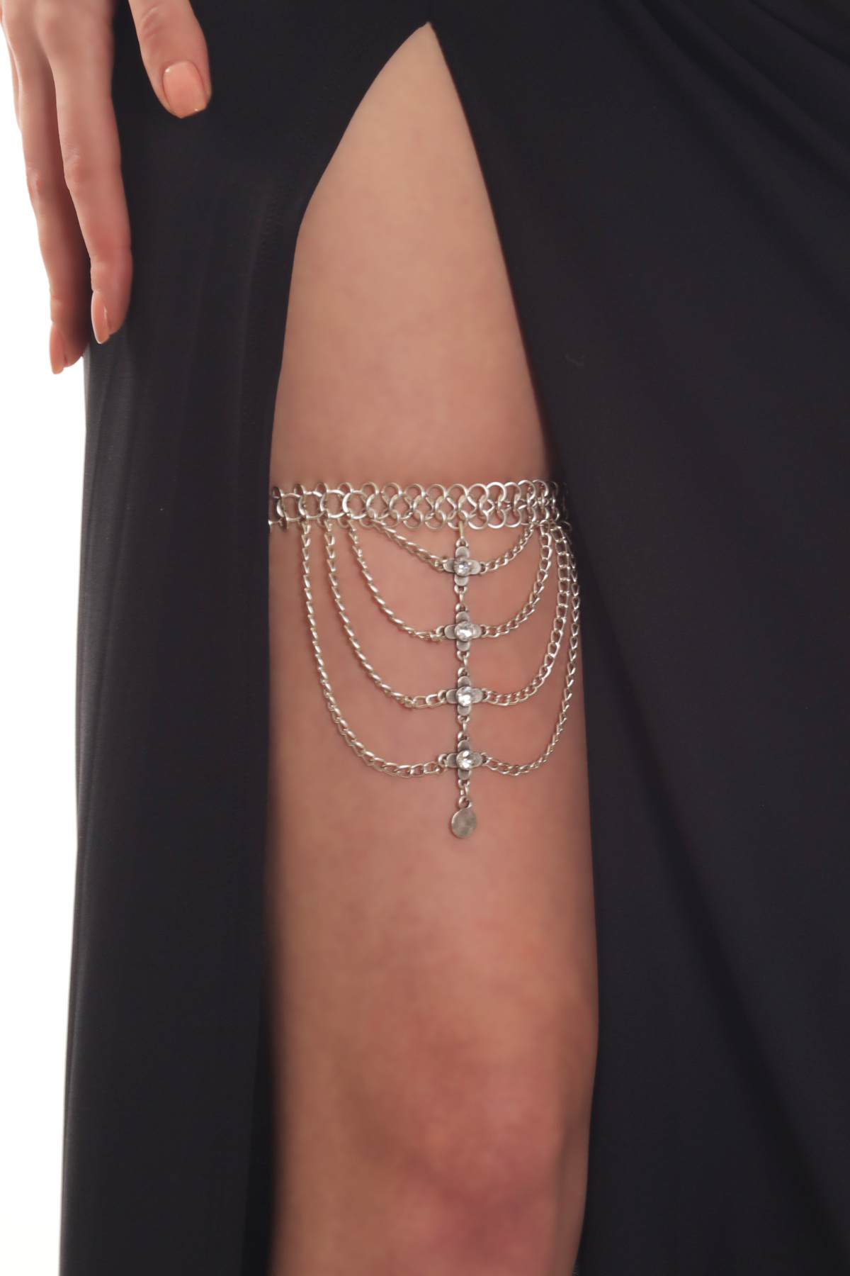 LABALABA Kadın Antik Gümüş Kaplama Zirkon Taşlı Çiçek Charm Detaylı Lastikli Bacak Zinciri