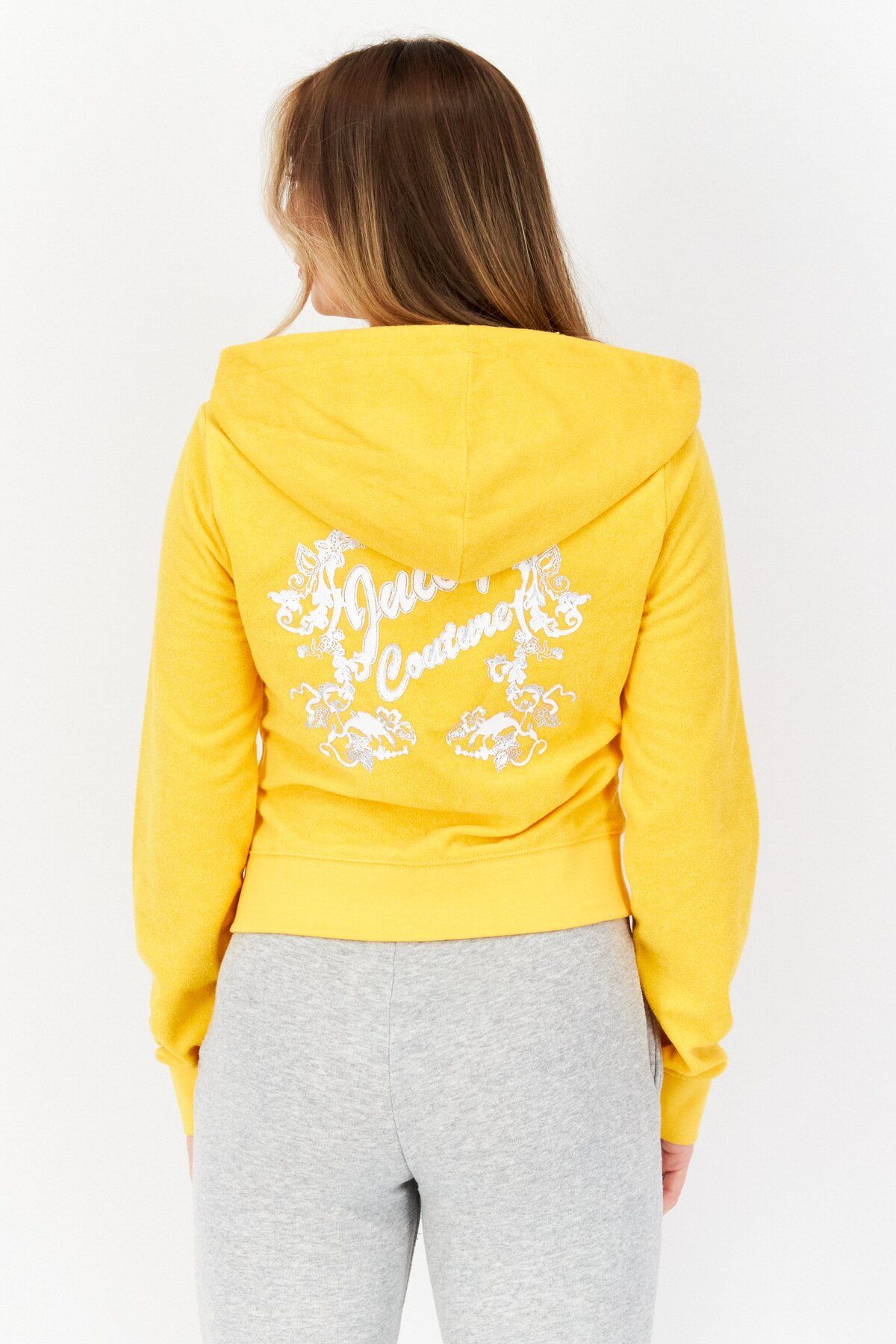 Juicy Couture-Women Long Sleeves Textured Cropped Sweatshirt, Yellow 2