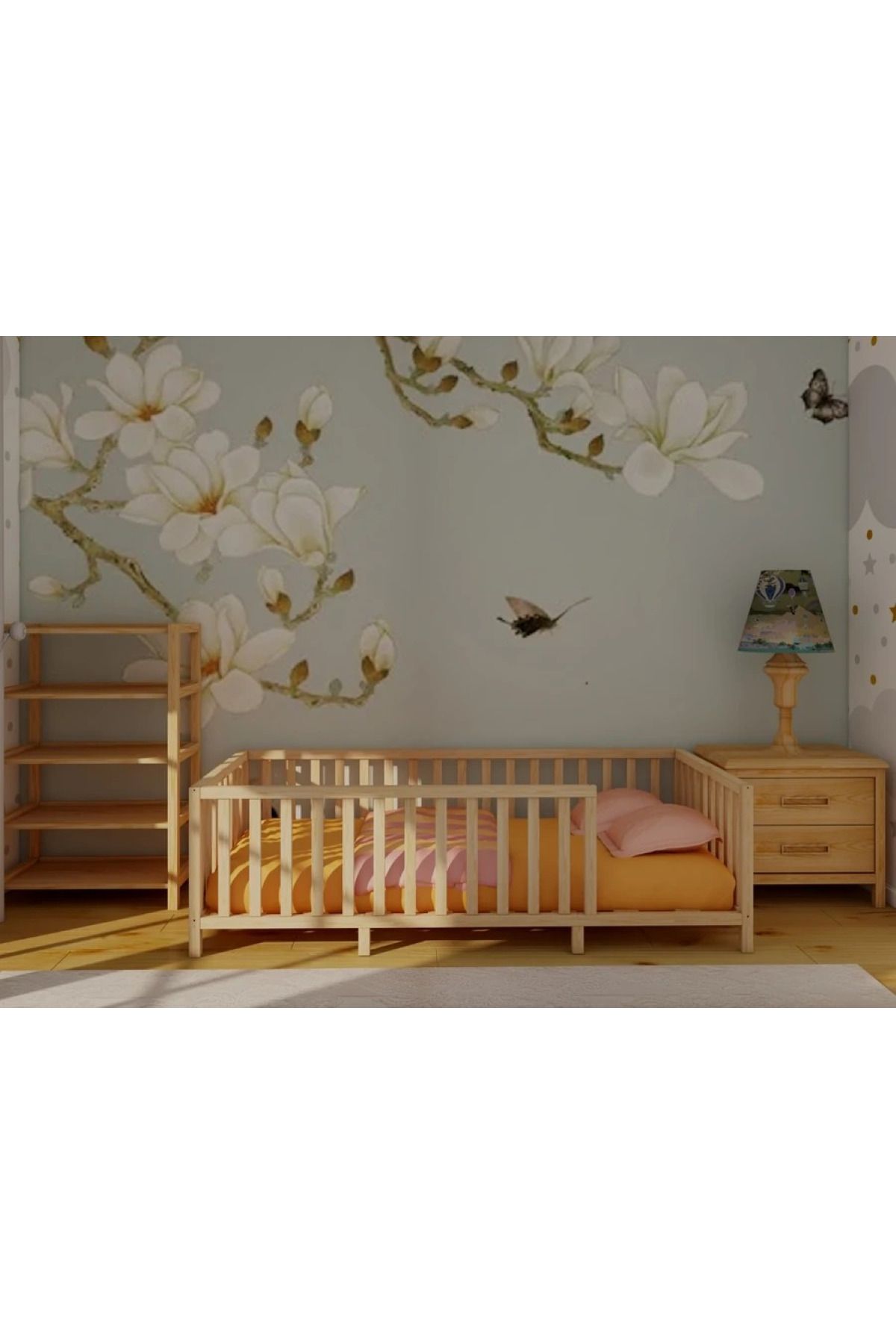 HFAY Montessori Bebek Ve Çocuk Karyolası Doğal Ahşap Yatak 120x200 Ayaklı