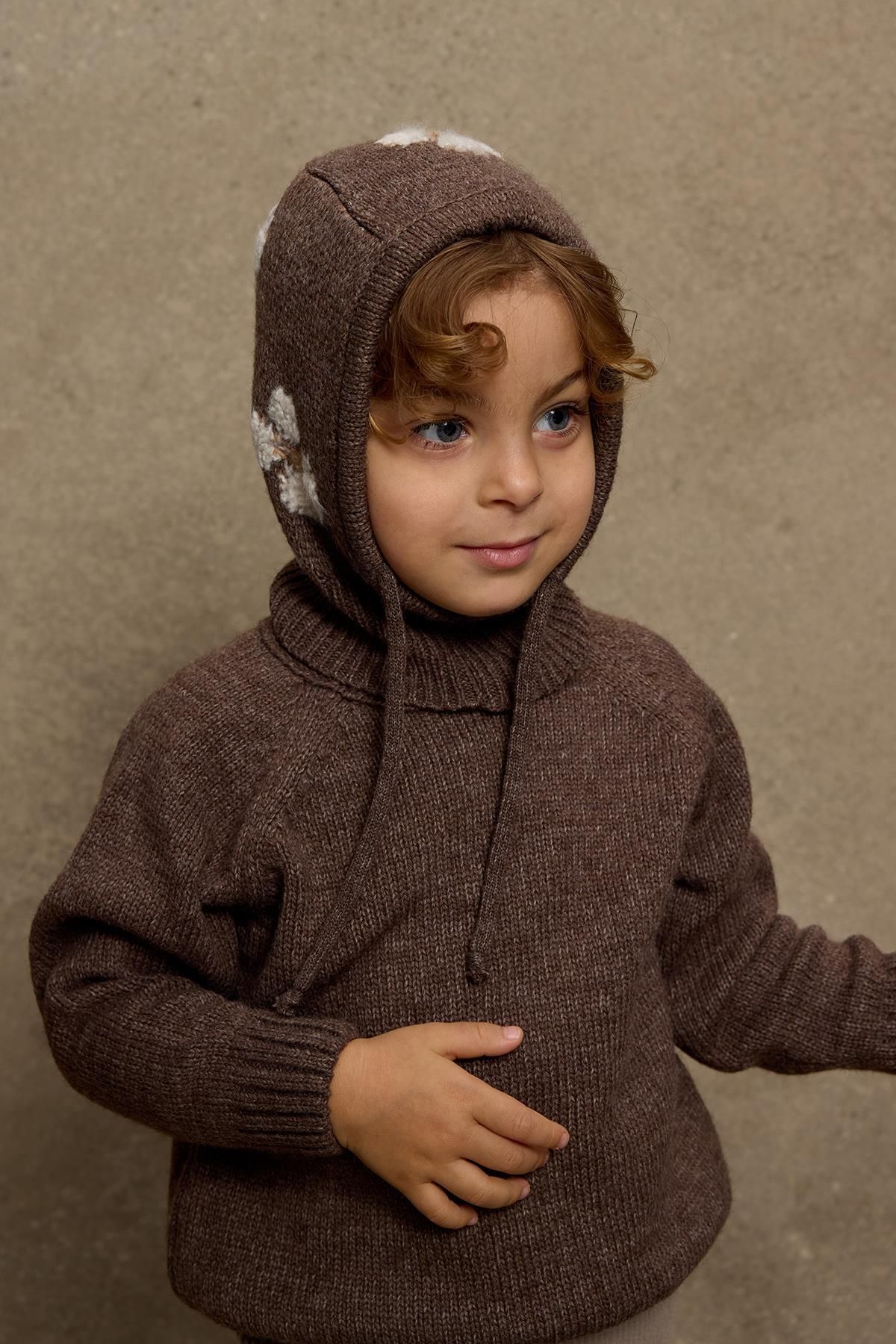 Fahhar Kids-Brown Floral Braided Balaclava - Beanie Design 2