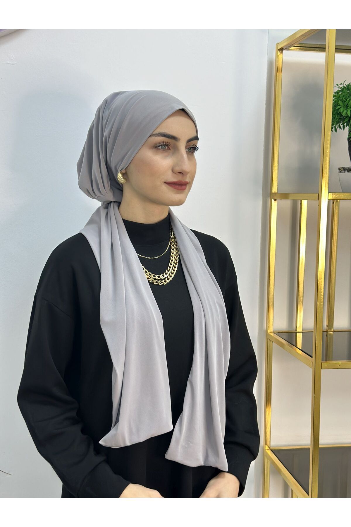 R&S modibone-Gray Imported Fabric Snap Fastener Ready Shawl - Use in Two Sides 2