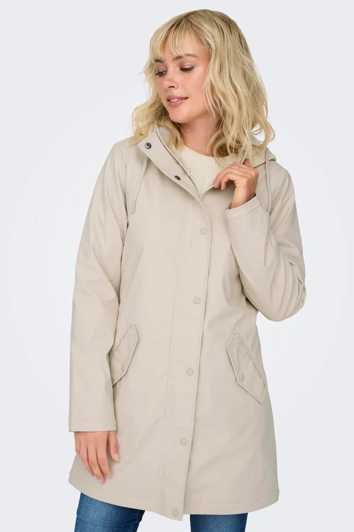 Only-Women's Hooded Fleece Raincoat Coat - 15206116 1