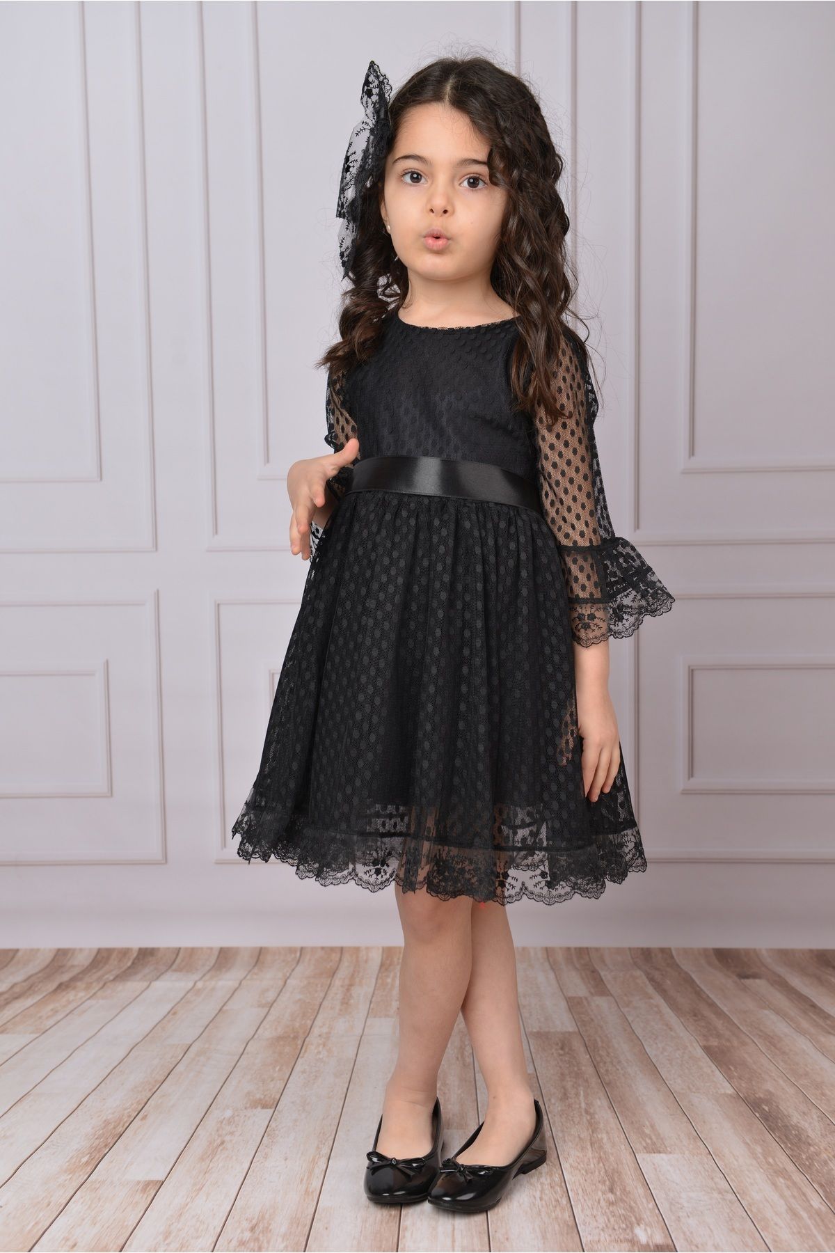 Mixie-Girls' Dress Black Girls' Buckle Dress Girls' Dress Tulle Lace Dress 7